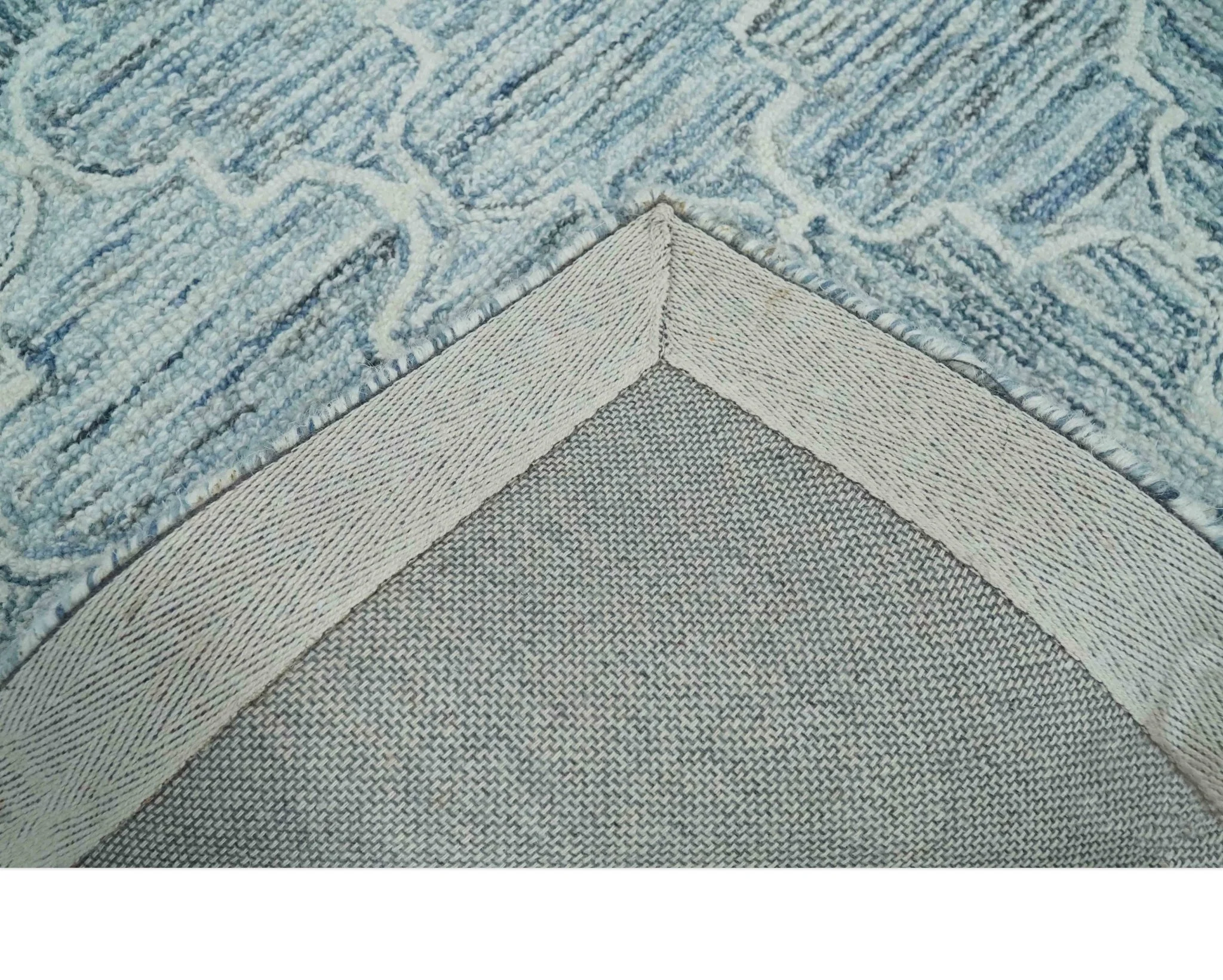 Ivory and Blue Modern Geometric Hand Tufted Multi Size Natural Wool Area Rug - Image 7