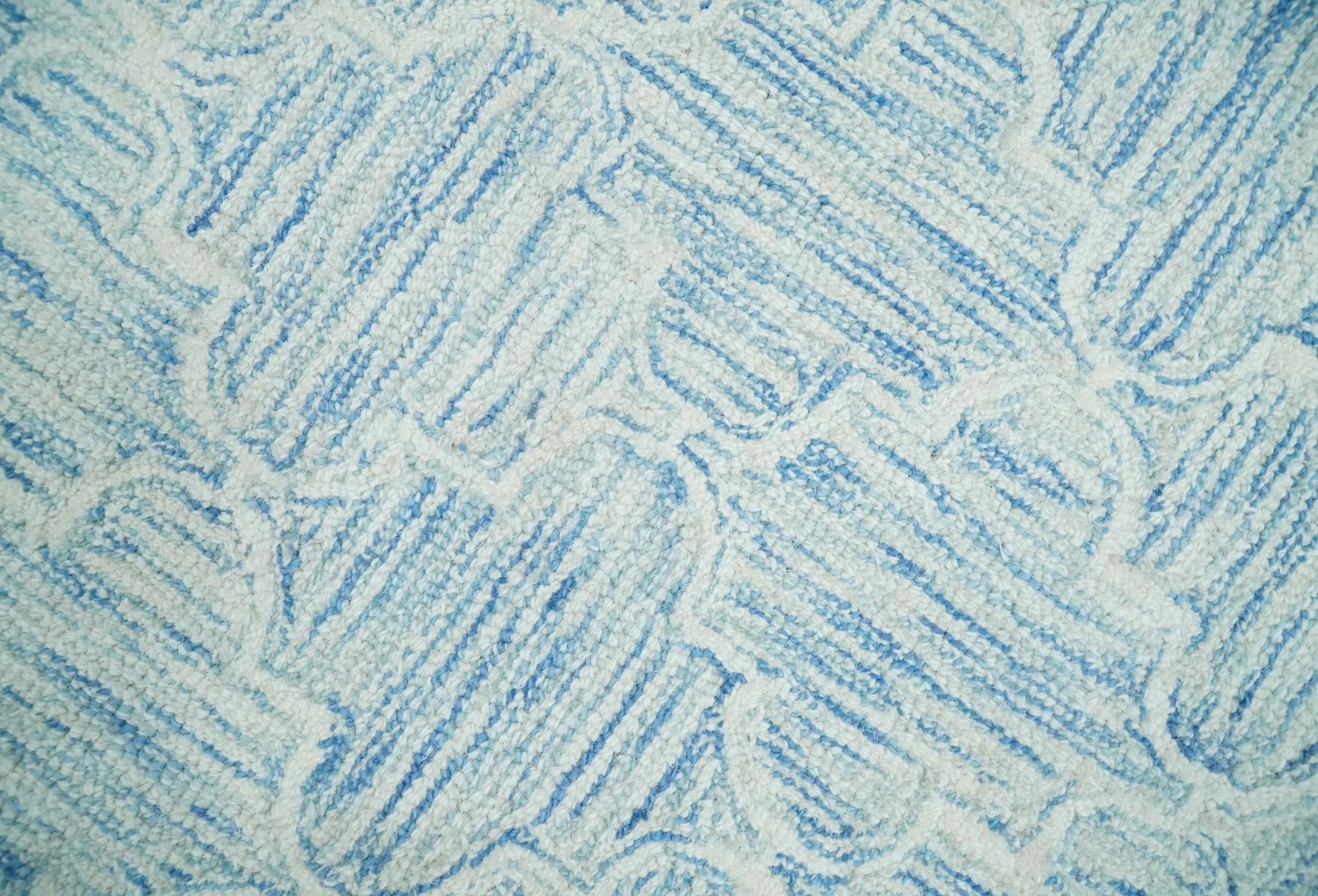 Custom Made Ivory and Blue Modern Geometric Hand Tufted Natural Wool Area Rug - Image 2