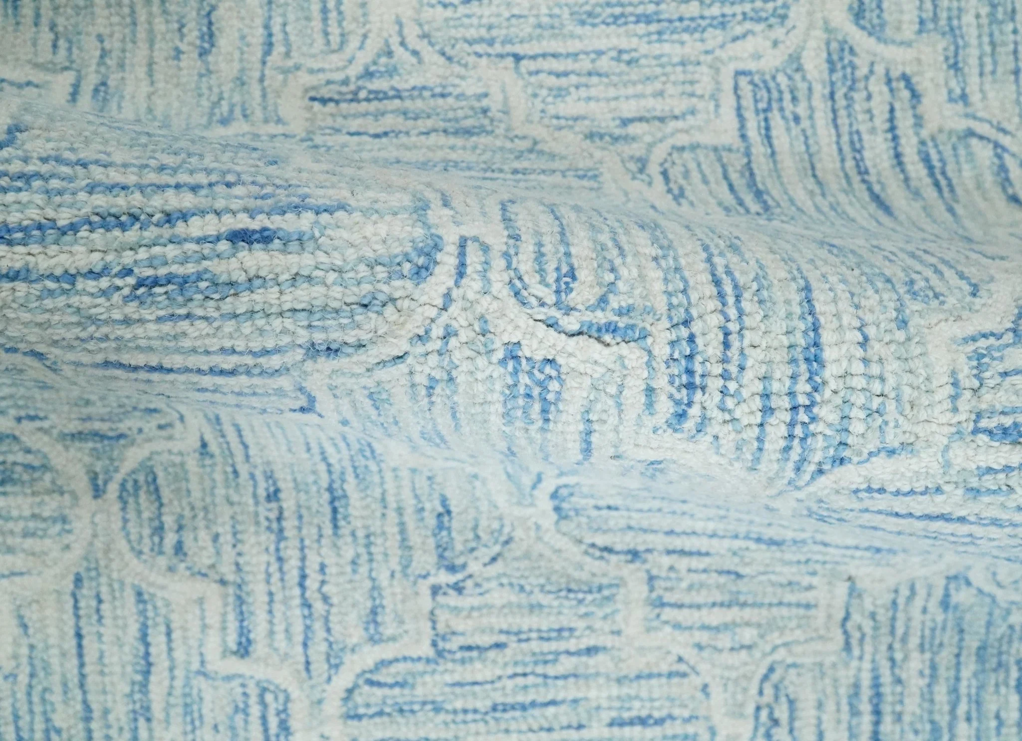 Custom Made Ivory and Blue Modern Geometric Hand Tufted Natural Wool Area Rug - Image 4