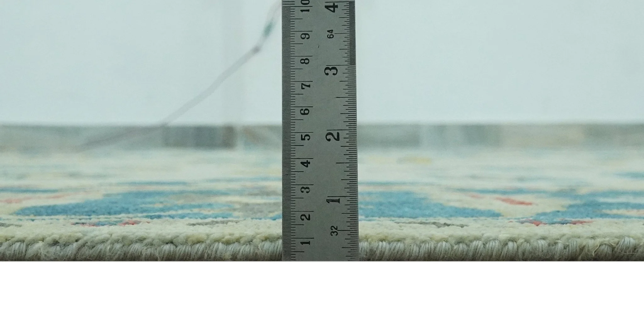 8x10 Hand Knotted Ivory and Blue Traditional Oriental Oushak wool area rug - Image 9