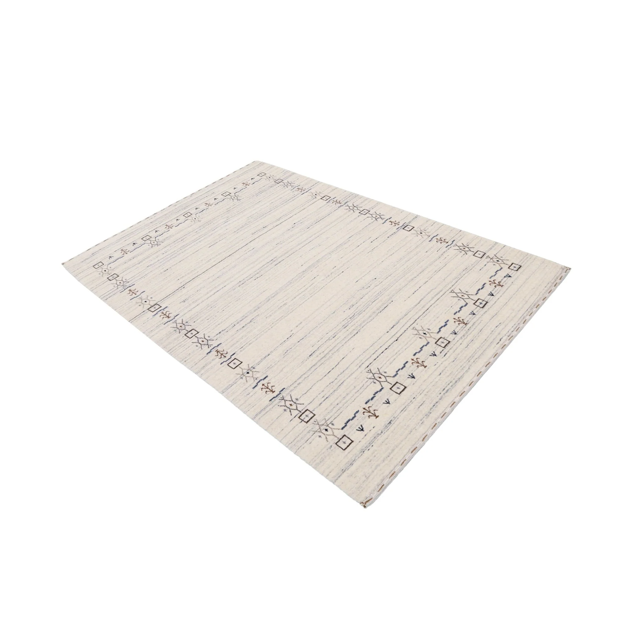 Ivory And Blue Tribal Border Design Hand Loomed Wool Area Rug - Image 4