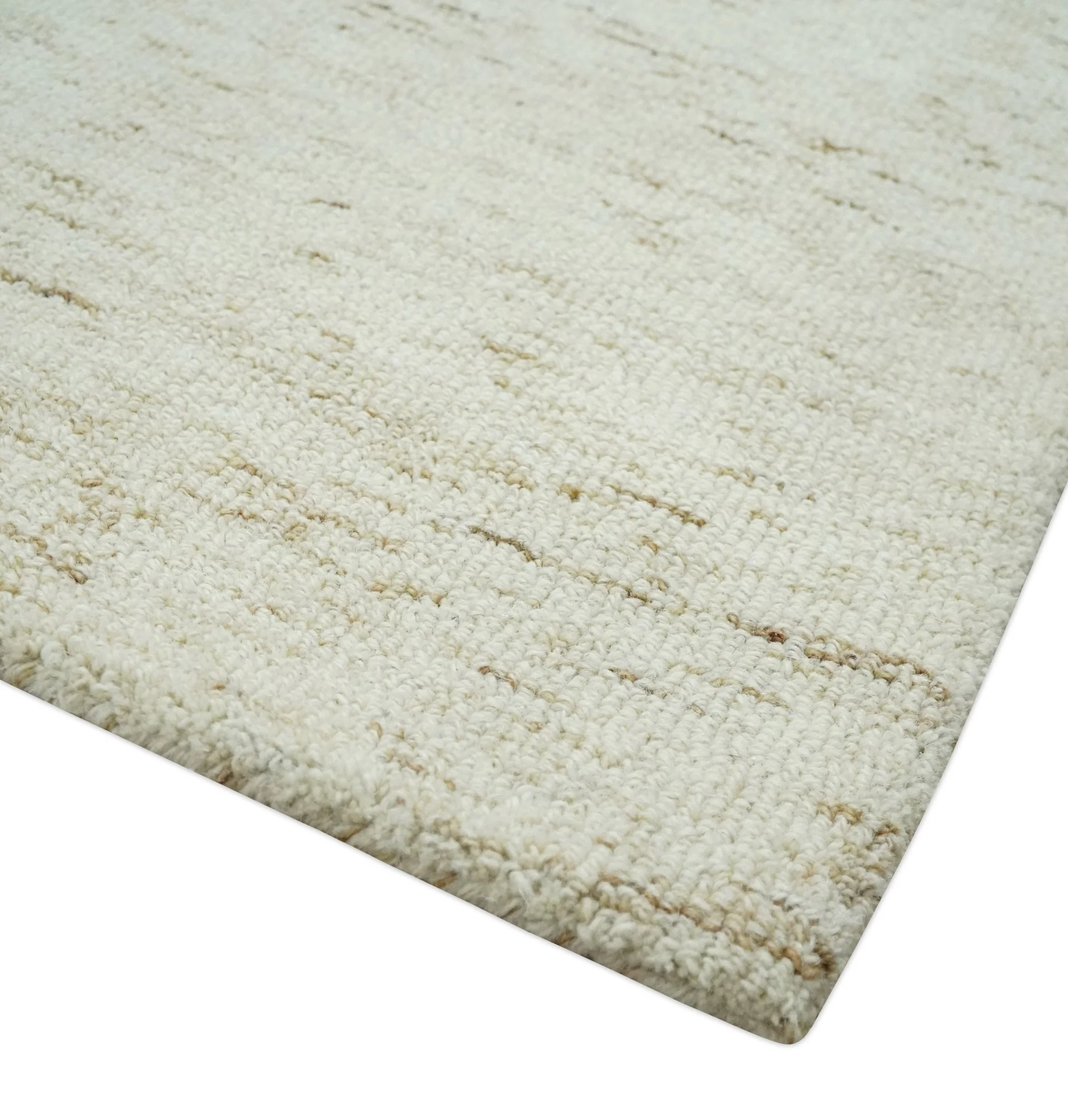 Ivory and Brown Abstract Hand Tufted Multi Size Natural Wool Area Rug - Image 3