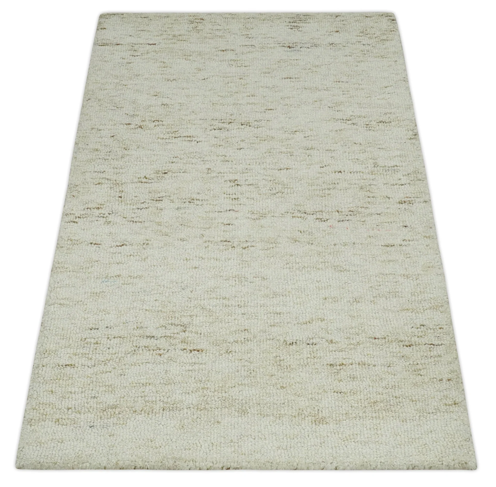 Ivory and Brown Abstract Hand Tufted Multi Size Natural Wool Area Rug - Image 9