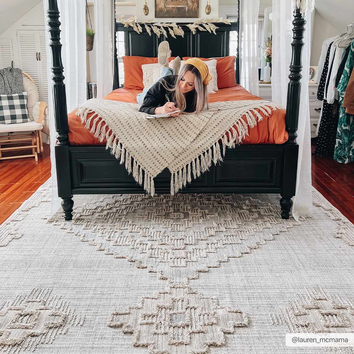Ivory and Brown Cable Knit design Geometrical Carved Texture Area Rug - Image 11