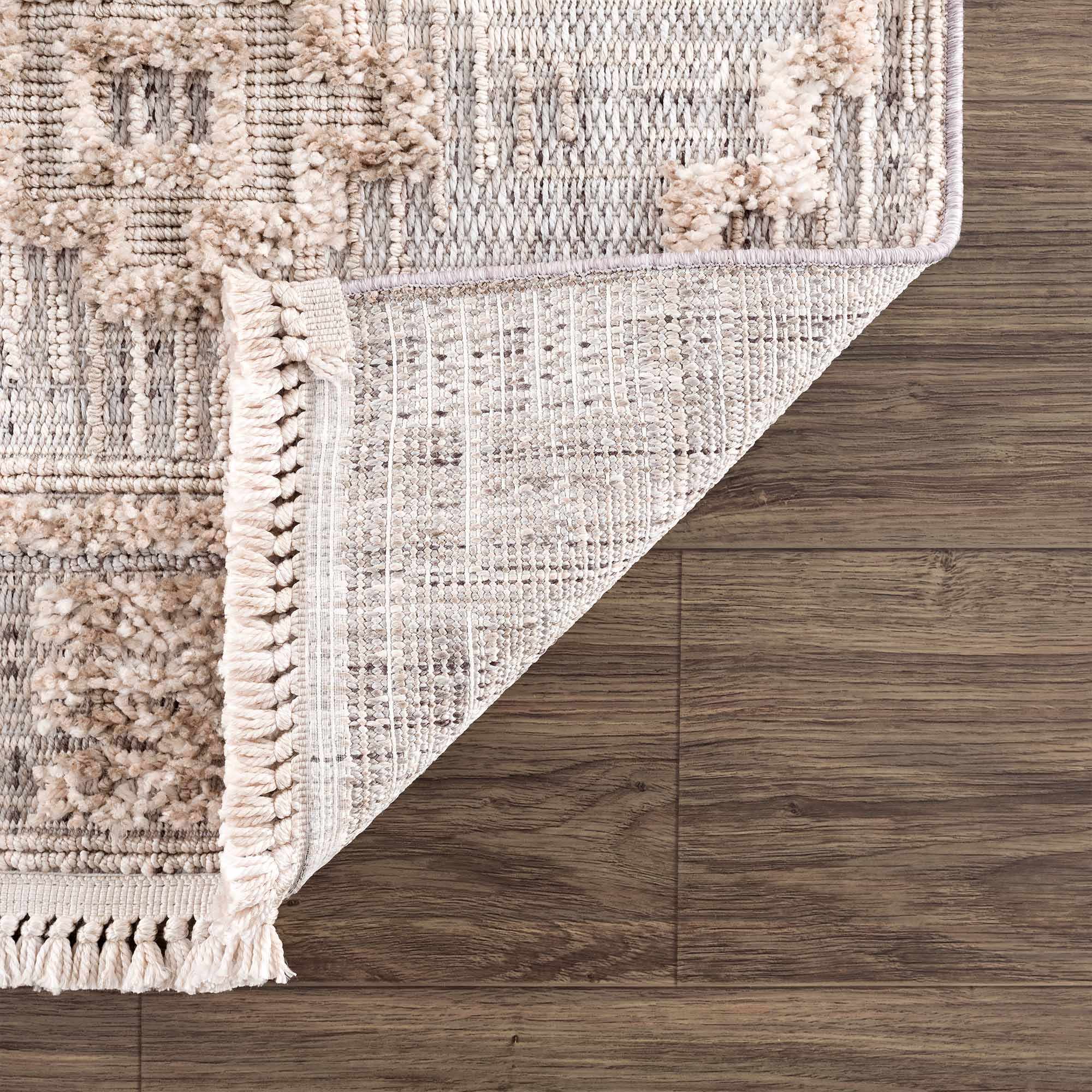 Ivory and Brown Cable Knit design Geometrical Carved Texture Area Rug - Image 14