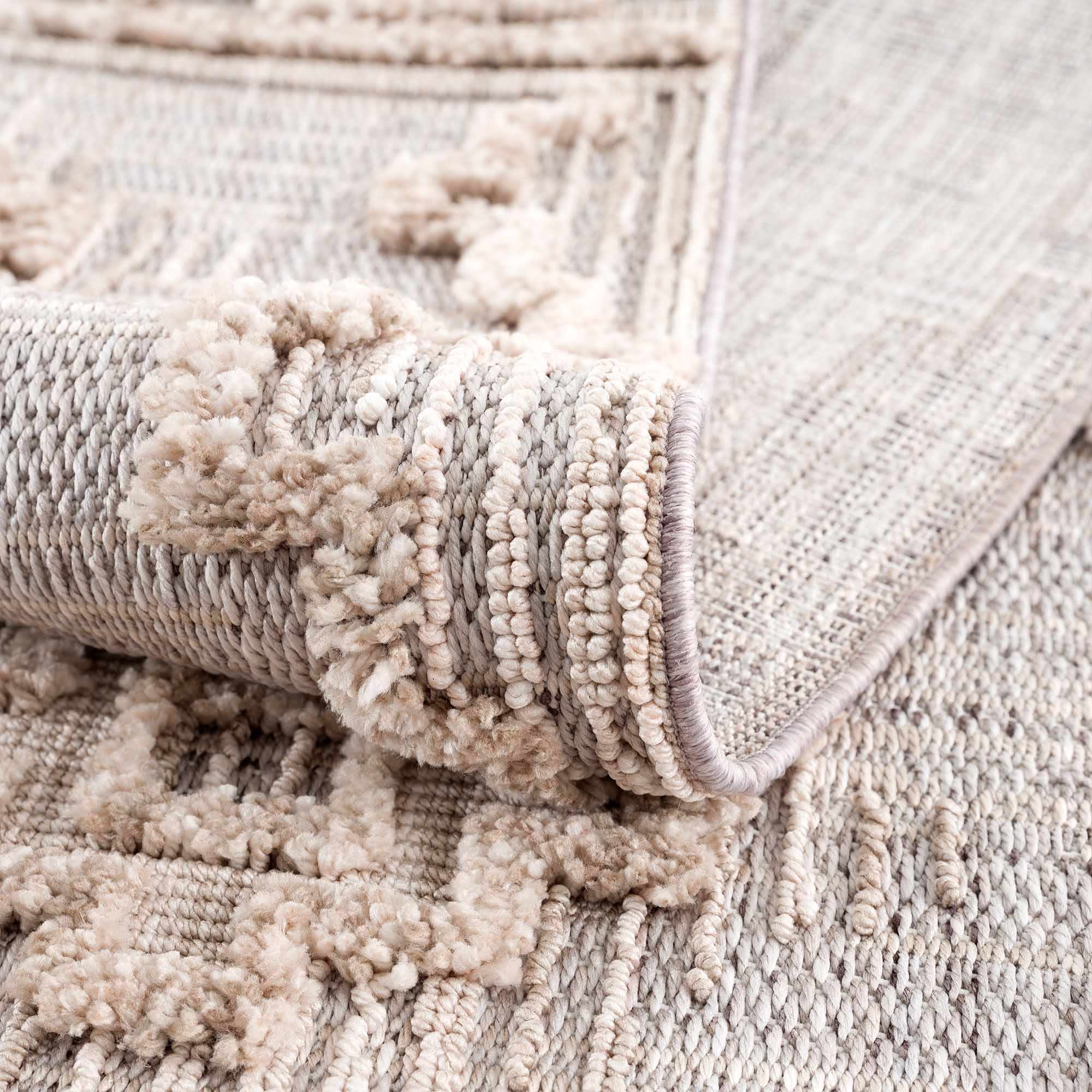 Ivory and Brown Cable Knit design Geometrical Carved Texture Area Rug - Image 15