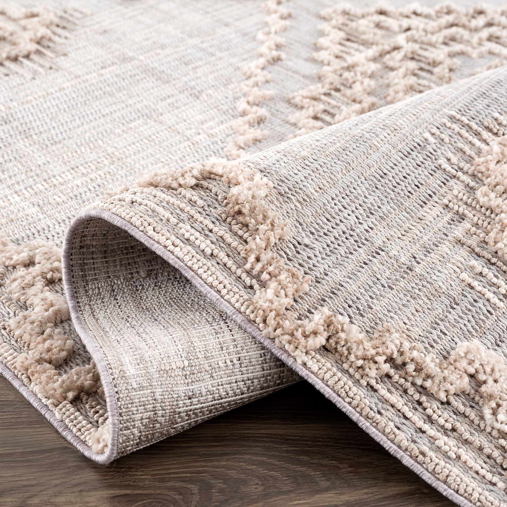 Ivory and Brown Cable Knit design Geometrical Carved Texture Area Rug - Image 17