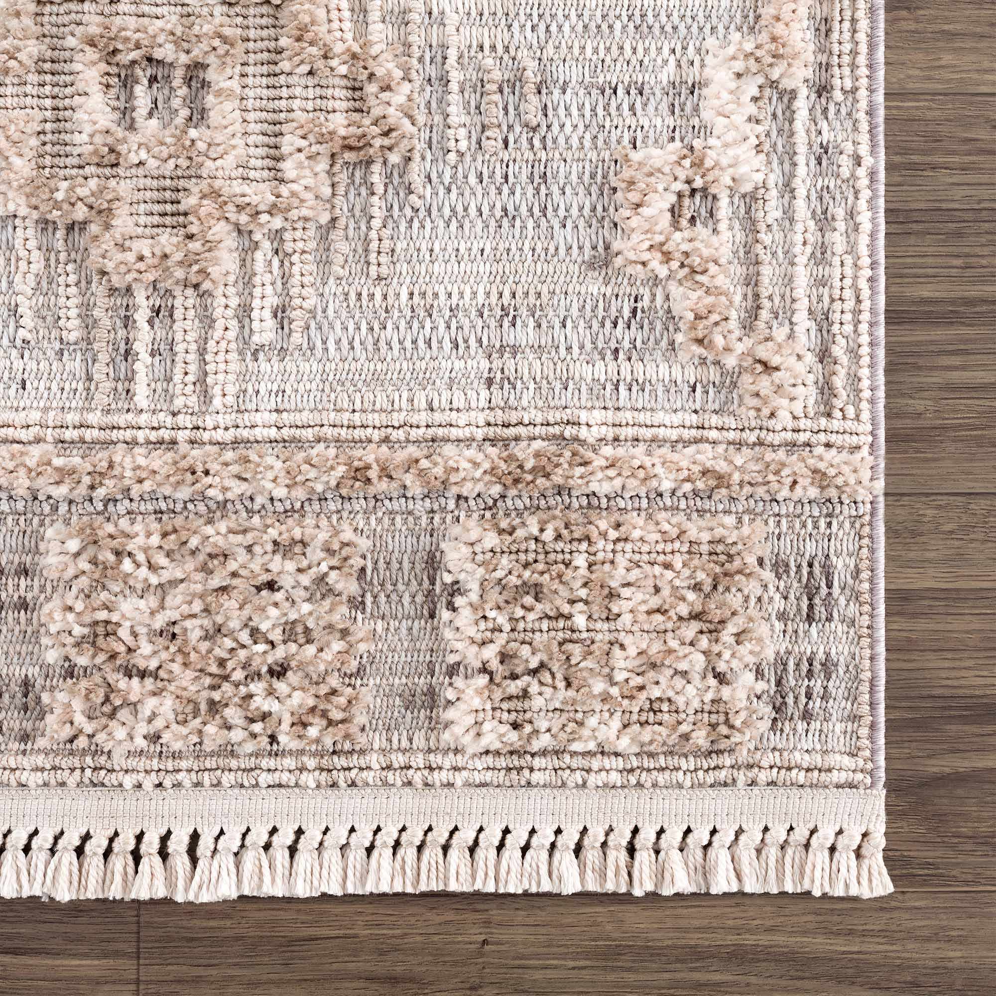 Ivory and Brown Cable Knit design Geometrical Carved Texture Area Rug - Image 18