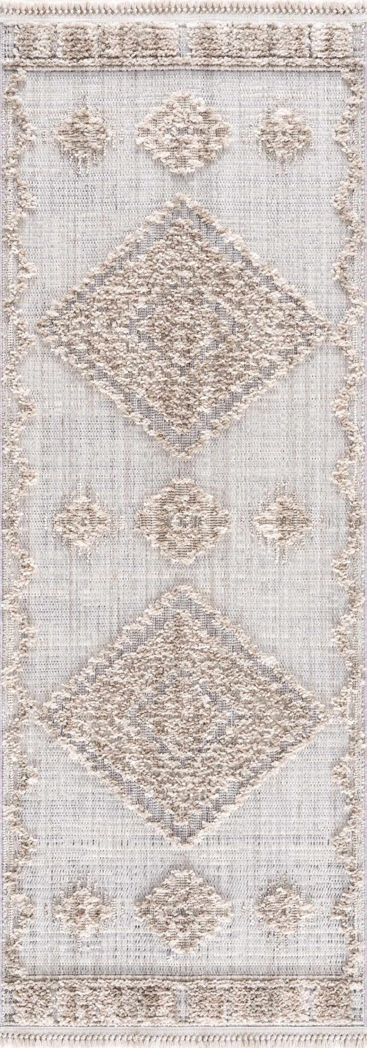 Ivory and Brown Cable Knit design Geometrical Carved Texture Area Rug - Image 2