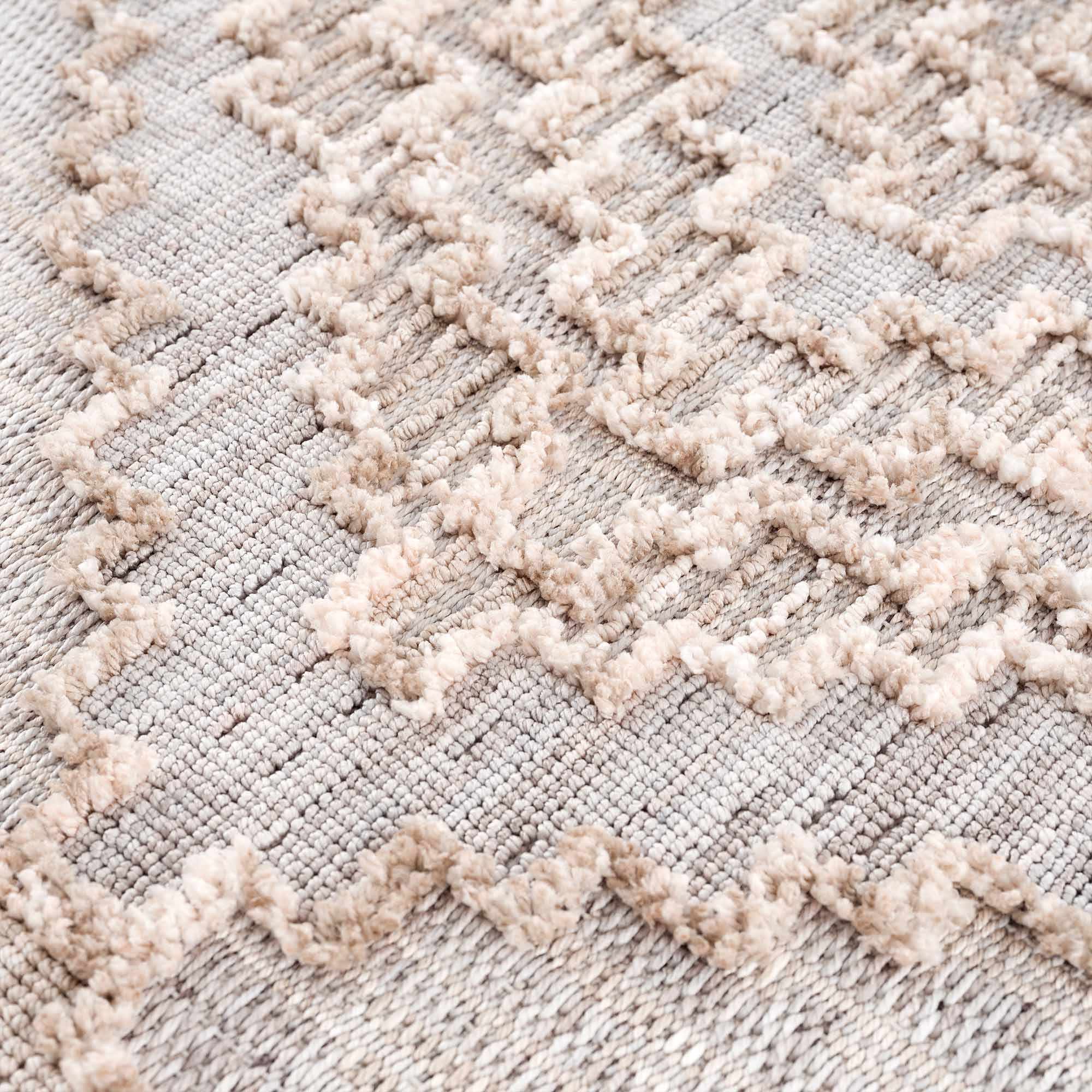Ivory and Brown Cable Knit design Geometrical Carved Texture Area Rug - Image 20