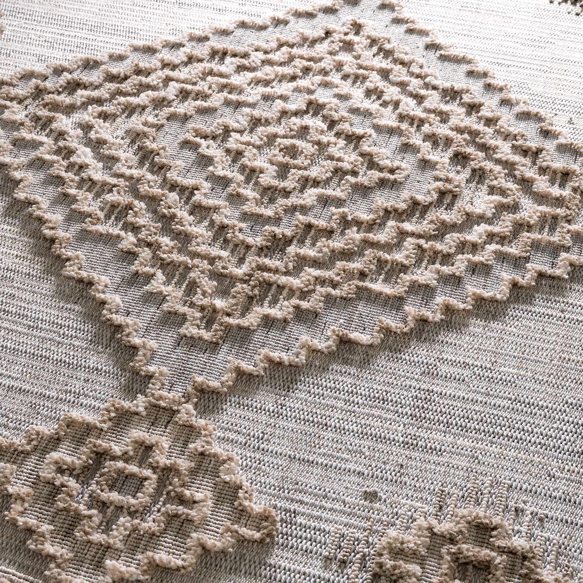 Ivory and Brown Cable Knit design Geometrical Carved Texture Area Rug - Image 28