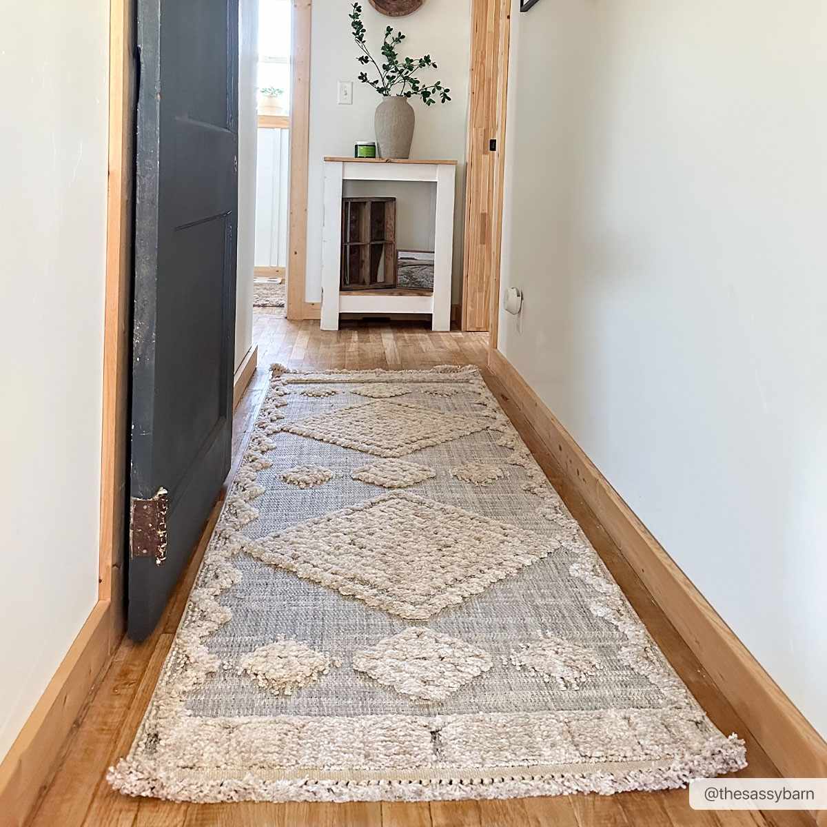 Ivory and Brown Cable Knit design Geometrical Carved Texture Area Rug - Image 3