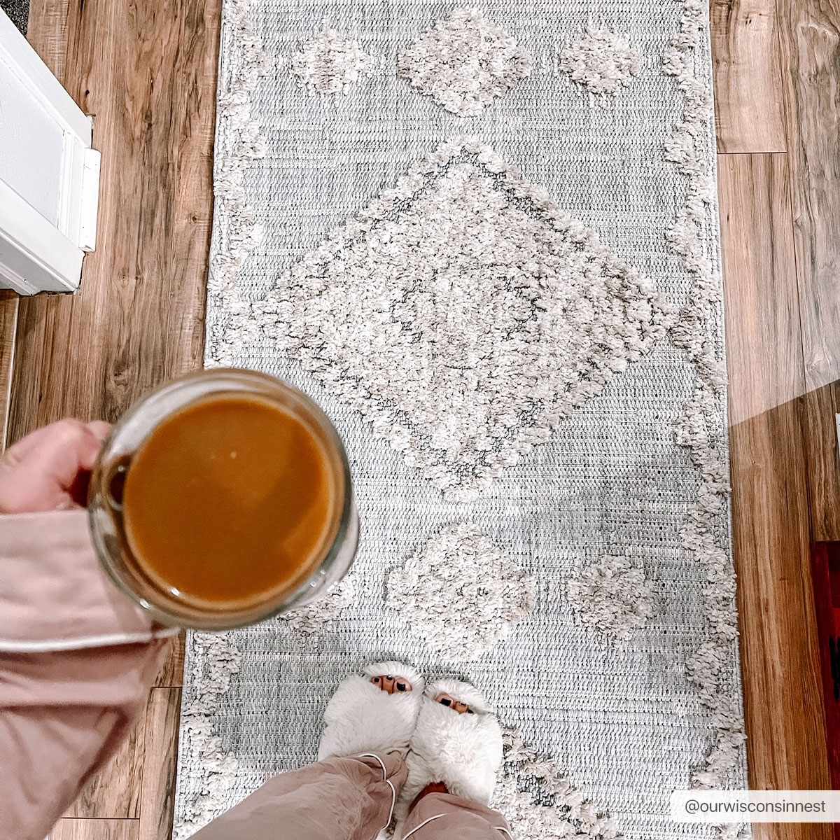 Ivory and Brown Cable Knit design Geometrical Carved Texture Area Rug - Image 4