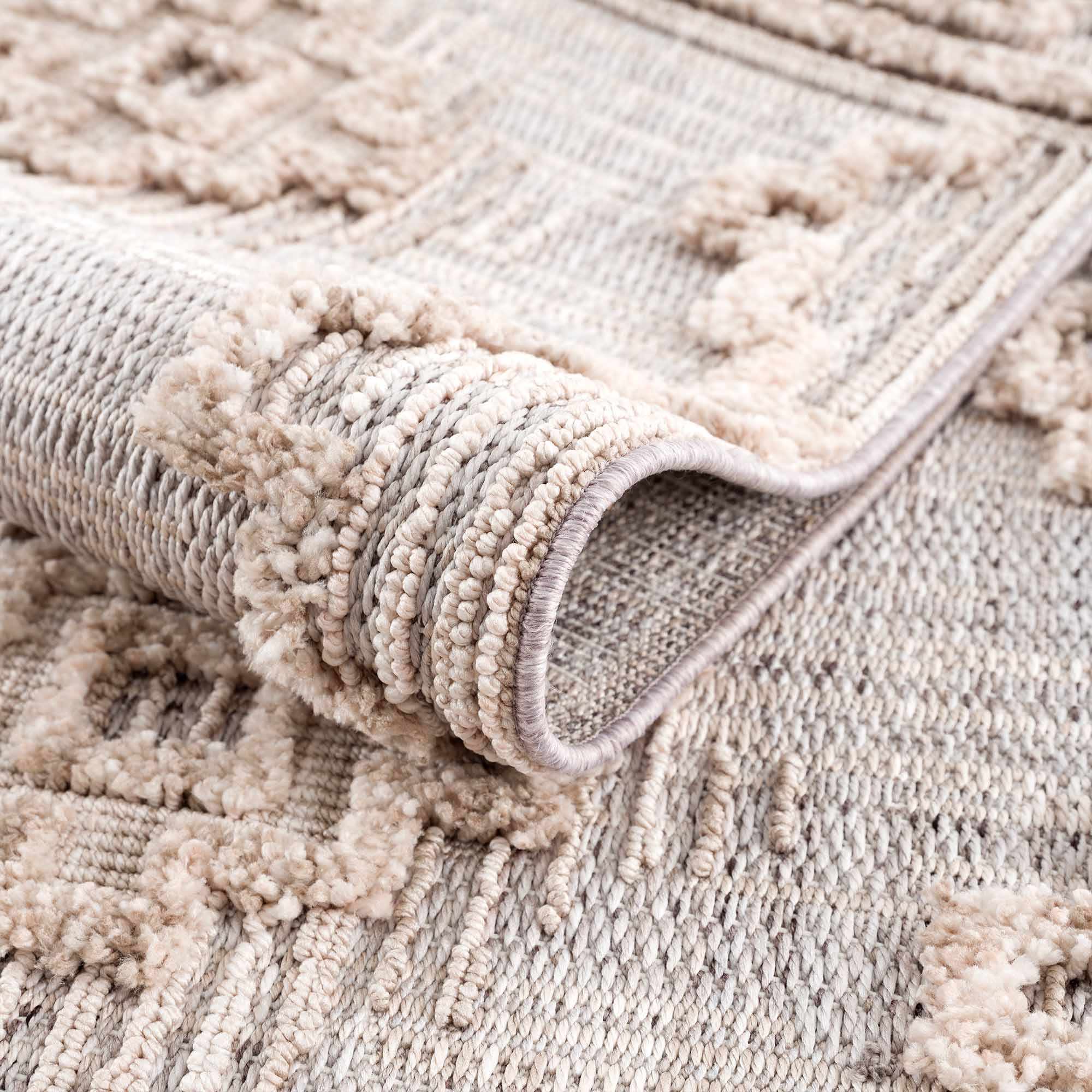 Ivory and Brown Cable Knit design Geometrical Carved Texture Area Rug - Image 7