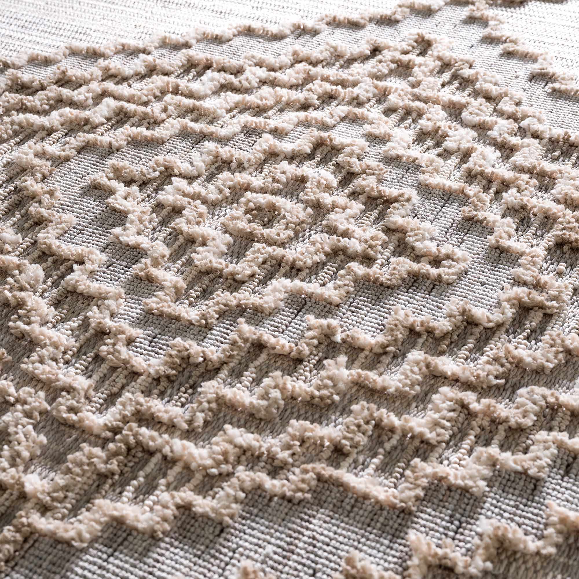 Ivory and Brown Cable Knit design Geometrical Carved Texture Area Rug - Image 9