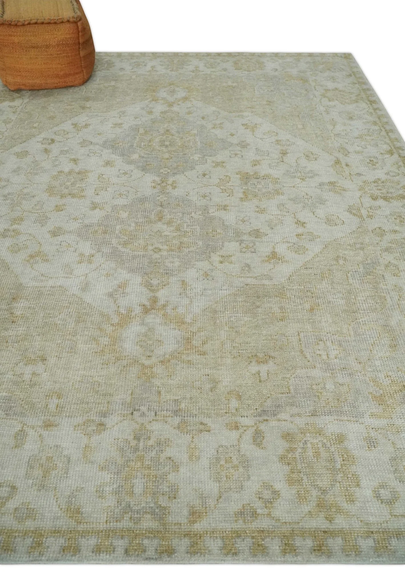 Ivory and Brown distressed finished Traditional Floral Low Pile Multi Size wool Area Rug - Image 3
