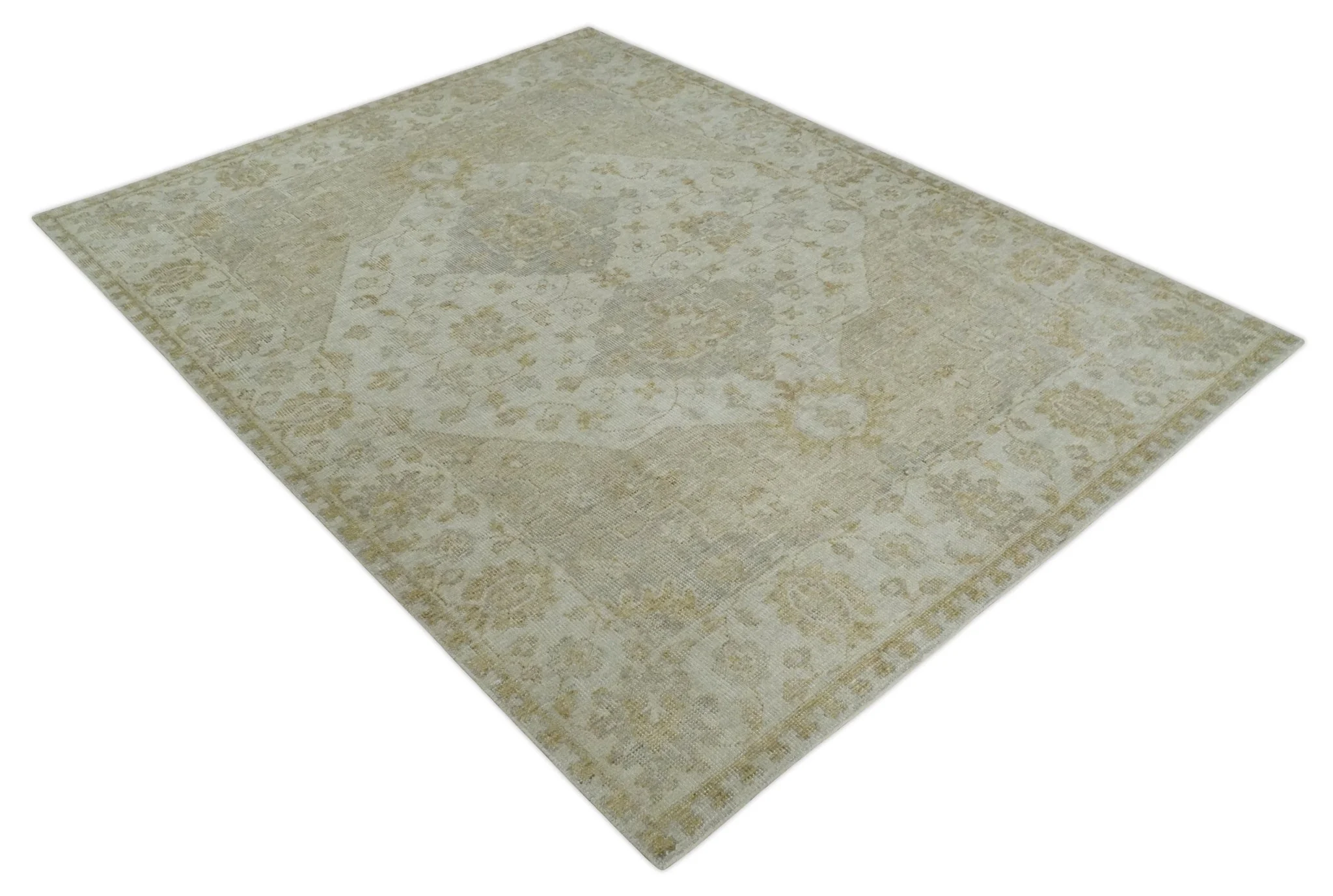 Ivory and Brown distressed finished Traditional Floral Low Pile Multi Size wool Area Rug - Image 9