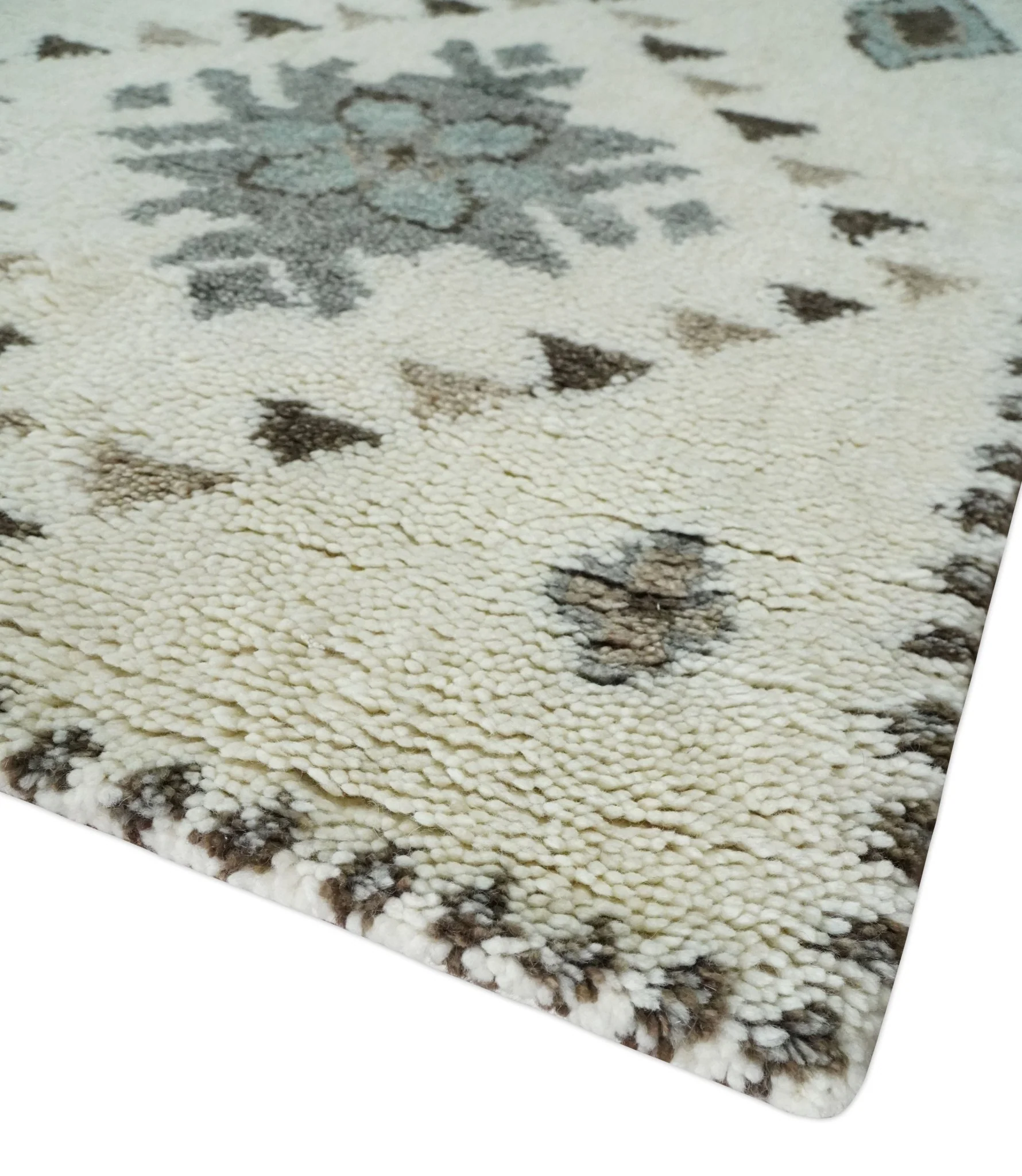 Tribal Design 8x10 Ivory and Brown Traditional Geometrical Pattern Hand Knotted Wool Area Rug - Image 5