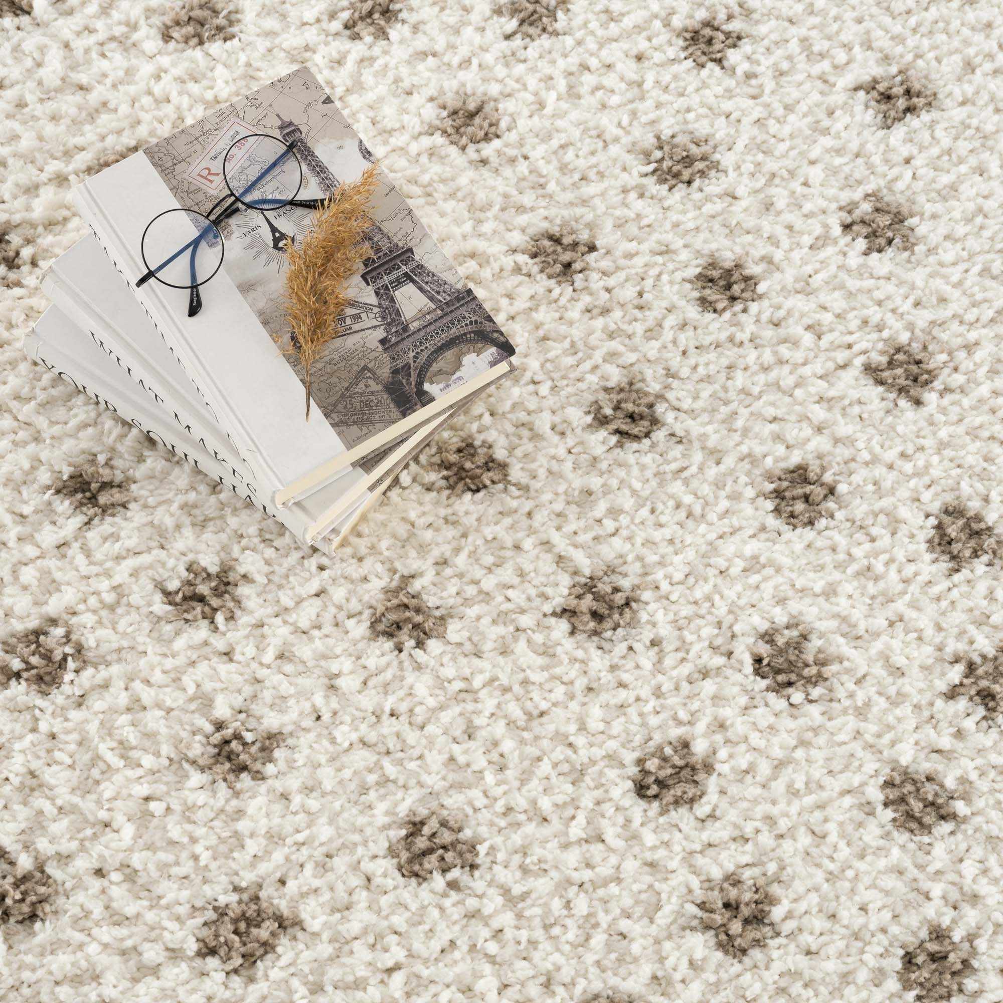 Modern Contemporary Dotted Ivory and Brown Plush Pile Moroccan style Area Rug - Image 12