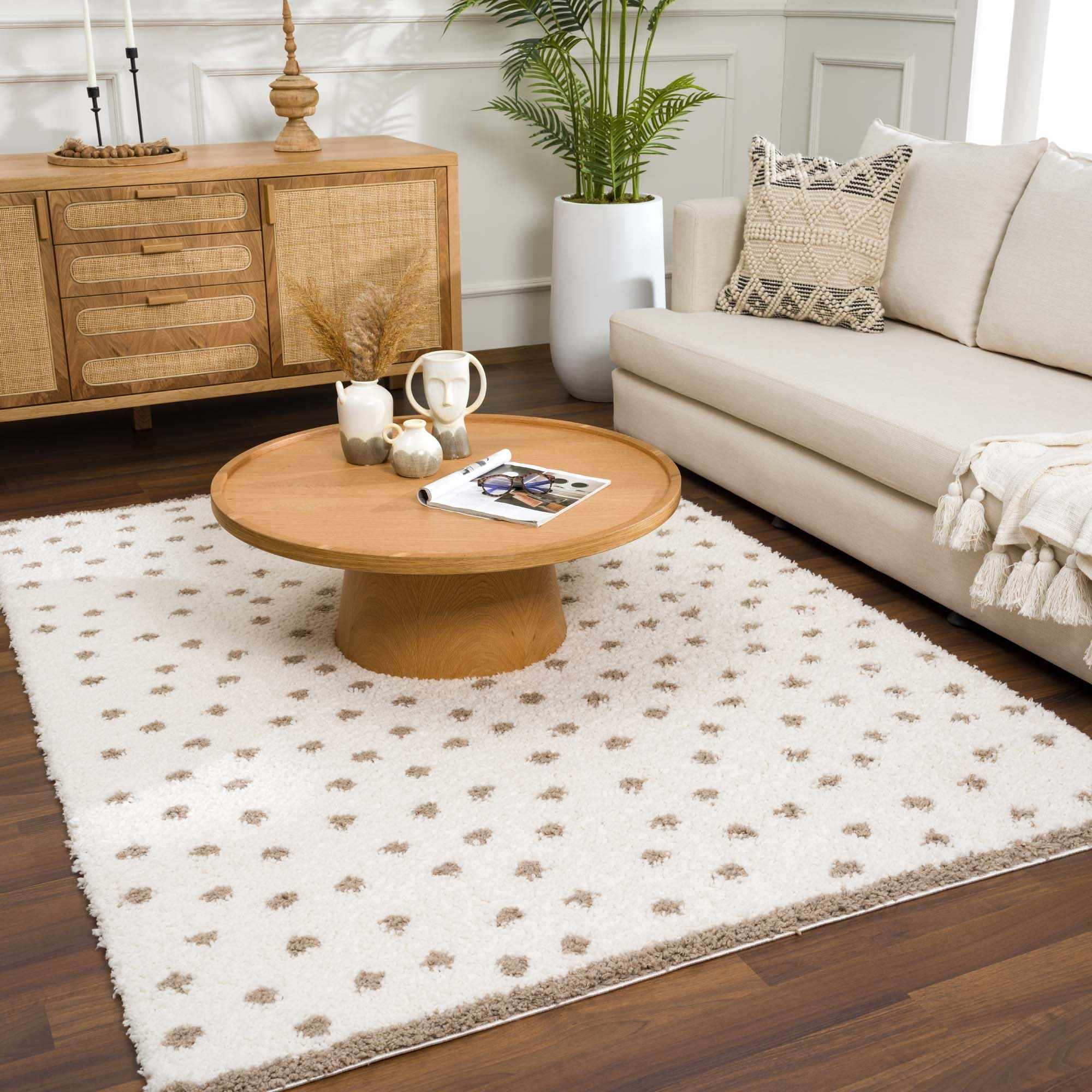 Modern Contemporary Dotted Ivory and Brown Plush Pile Moroccan style Area Rug - Image 14