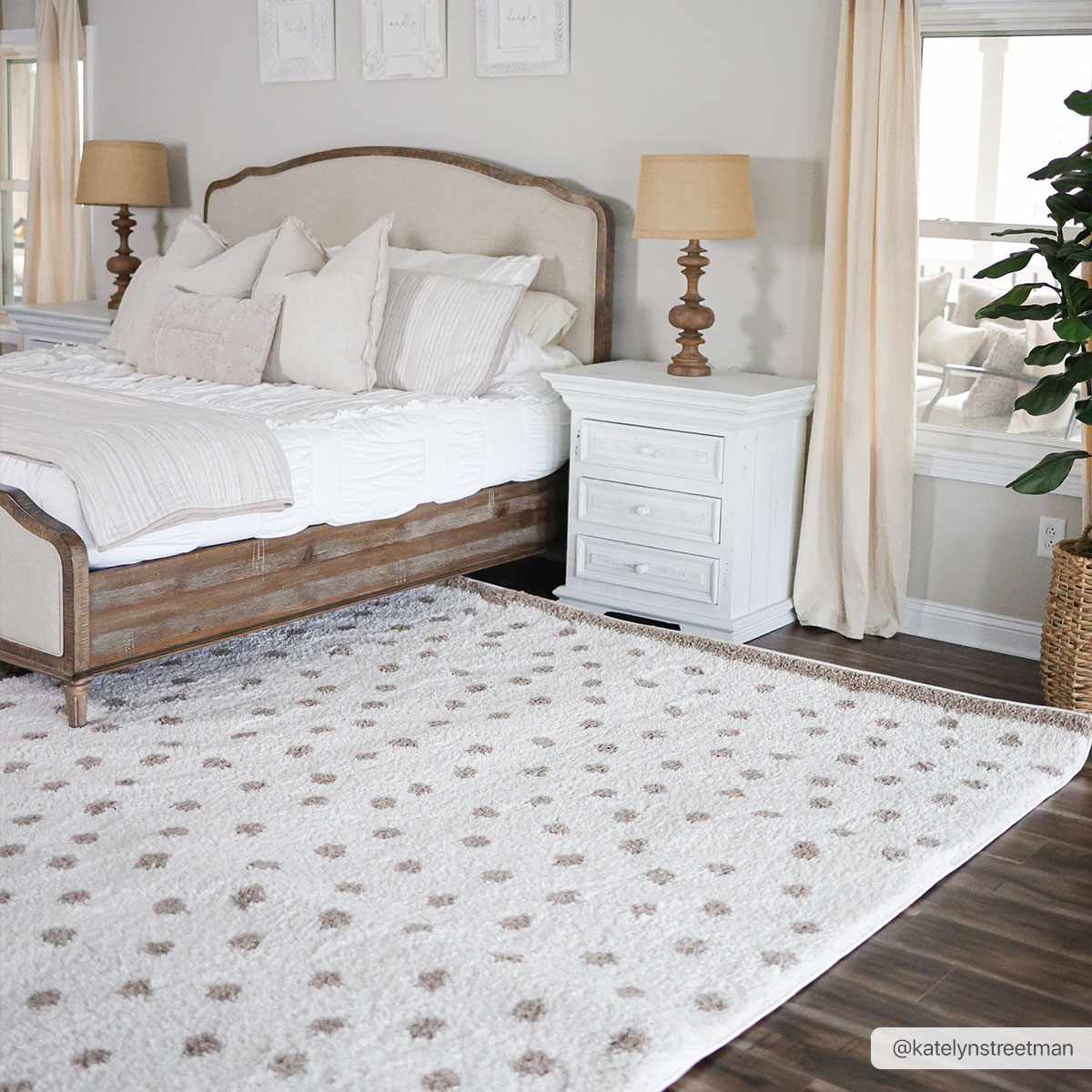 Modern Contemporary Dotted Ivory and Brown Plush Pile Moroccan style Area Rug - Image 2