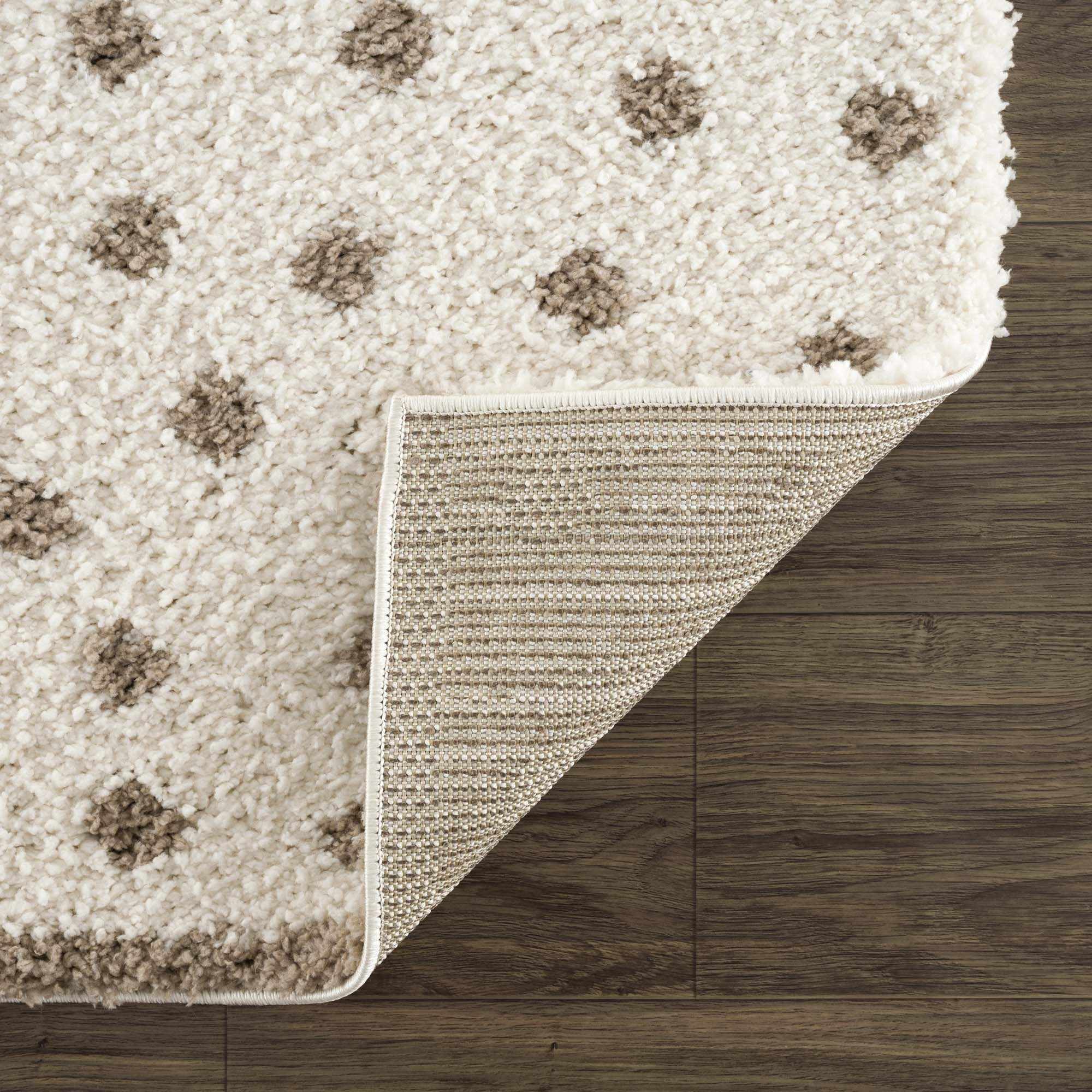 Modern Contemporary Dotted Ivory and Brown Plush Pile Moroccan style Area Rug - Image 6