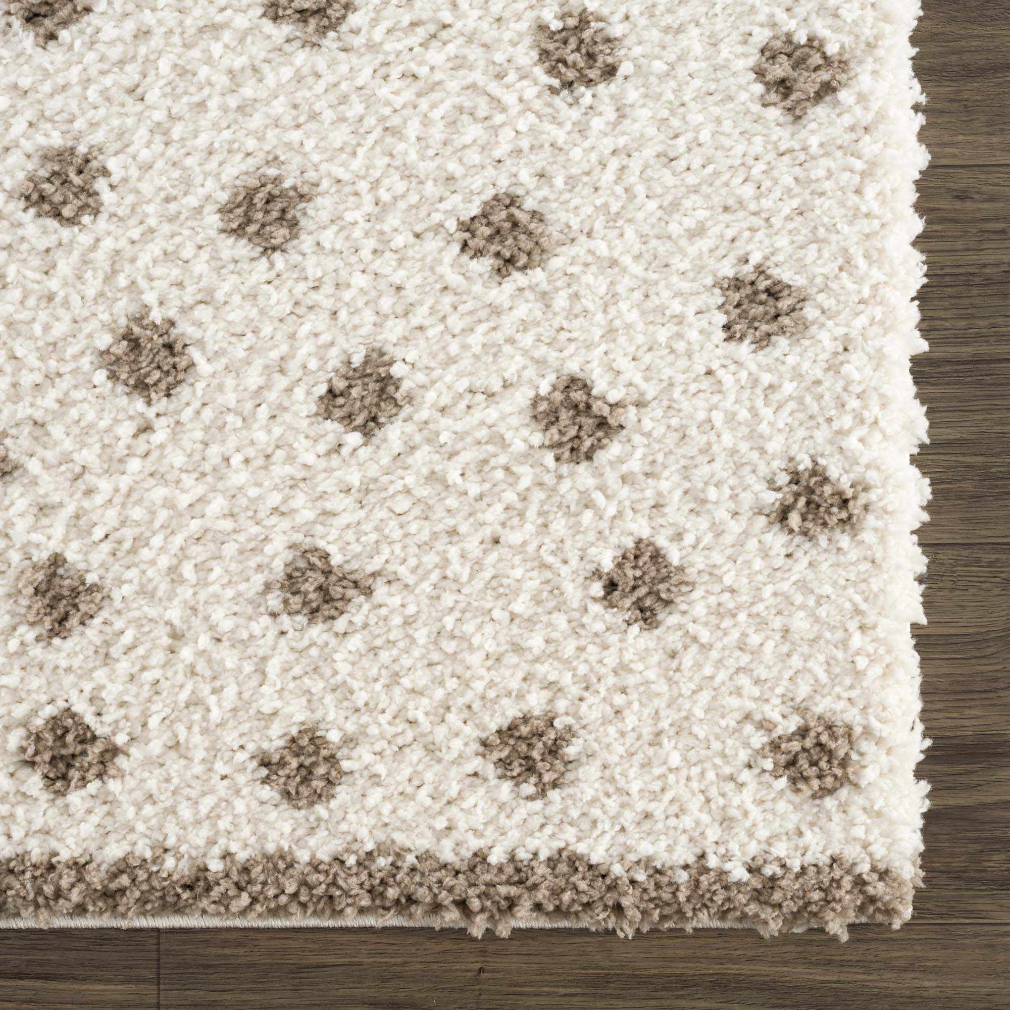 Modern Contemporary Dotted Ivory and Brown Plush Pile Moroccan style Area Rug - Image 9