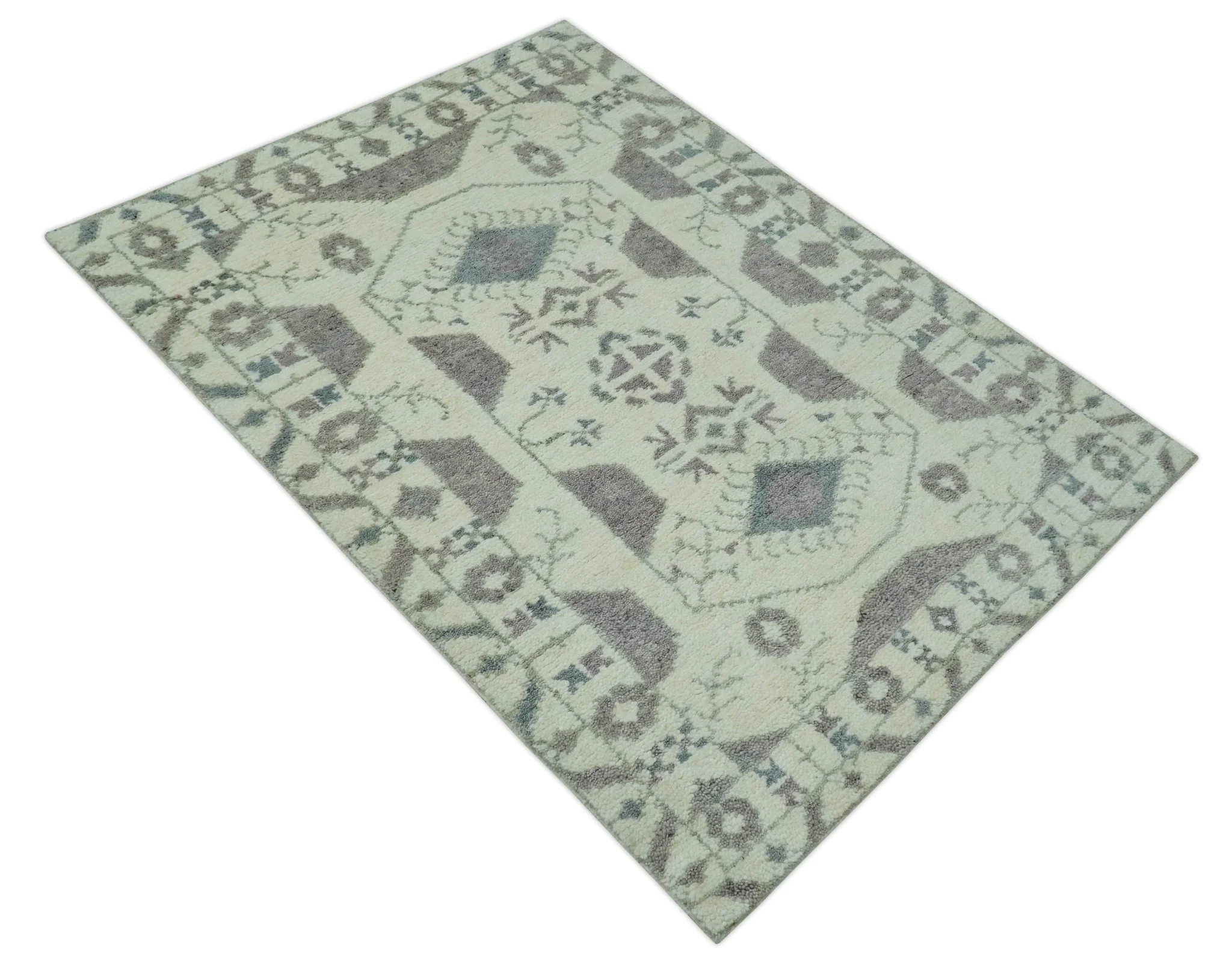 Ivory and Brown Traditional Hand Knotted Multi Size wool Area Rug - Image 10