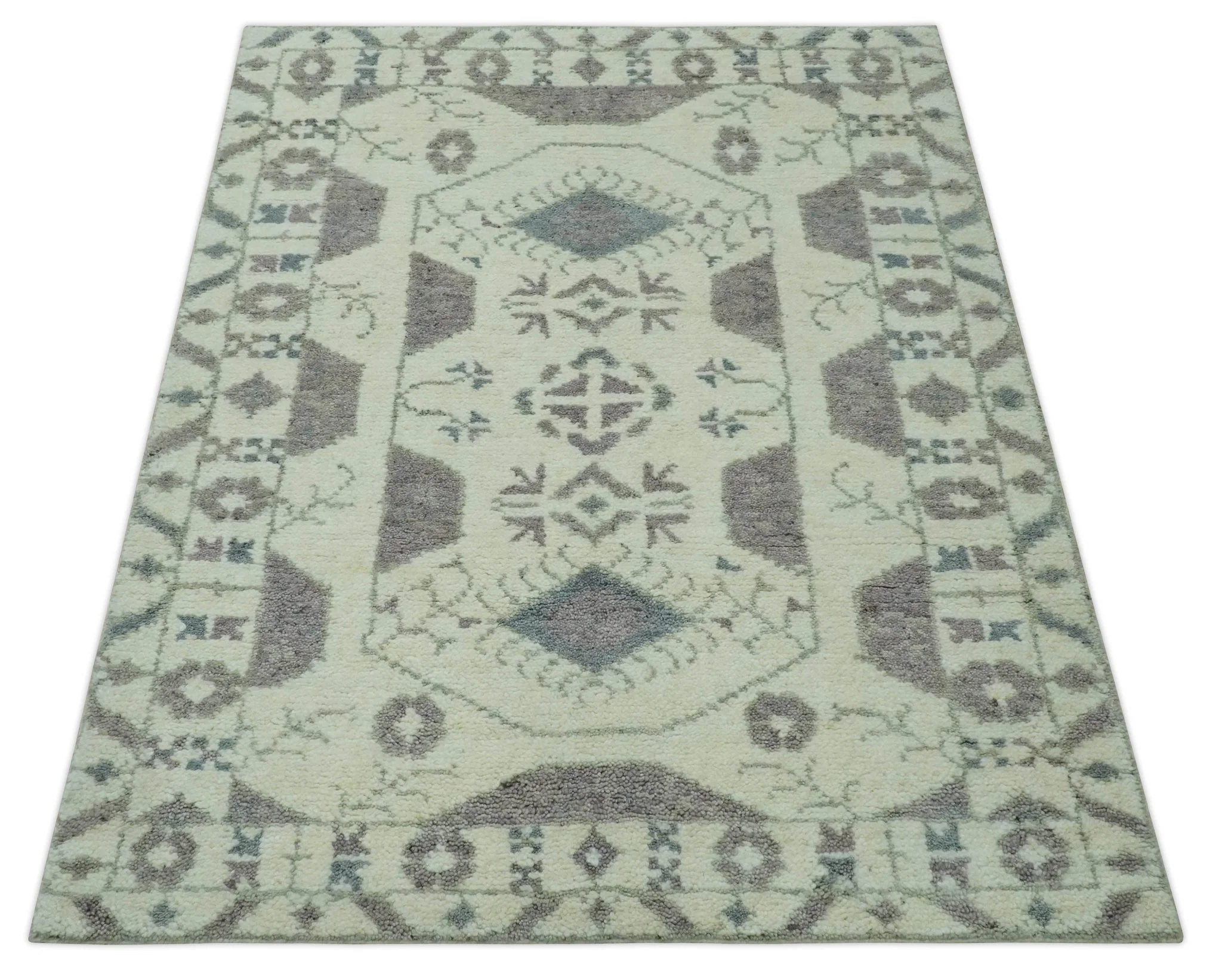 Ivory and Brown Traditional Hand Knotted Multi Size wool Area Rug - Image 11