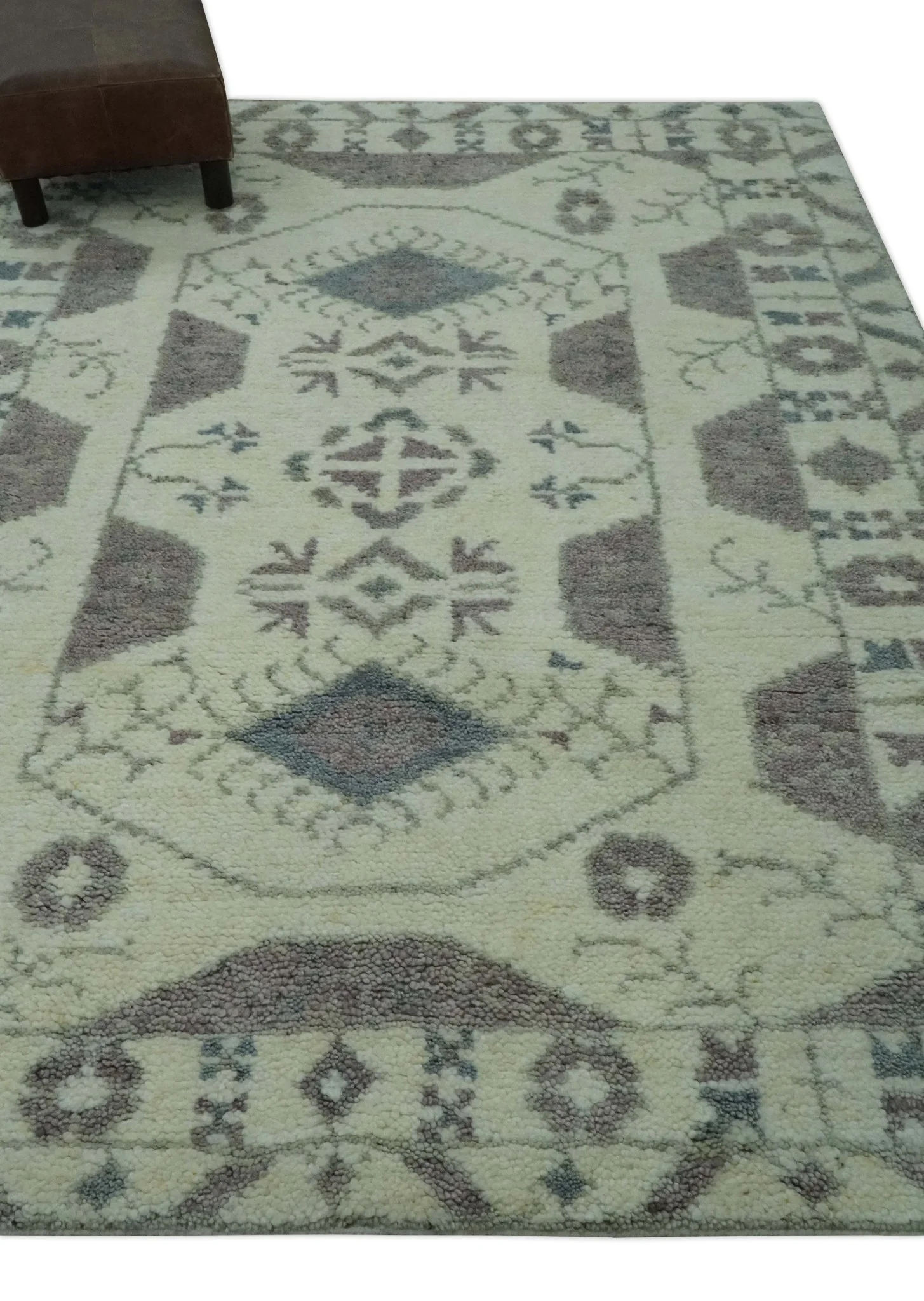 Ivory and Brown Traditional Hand Knotted Multi Size wool Area Rug - Image 4
