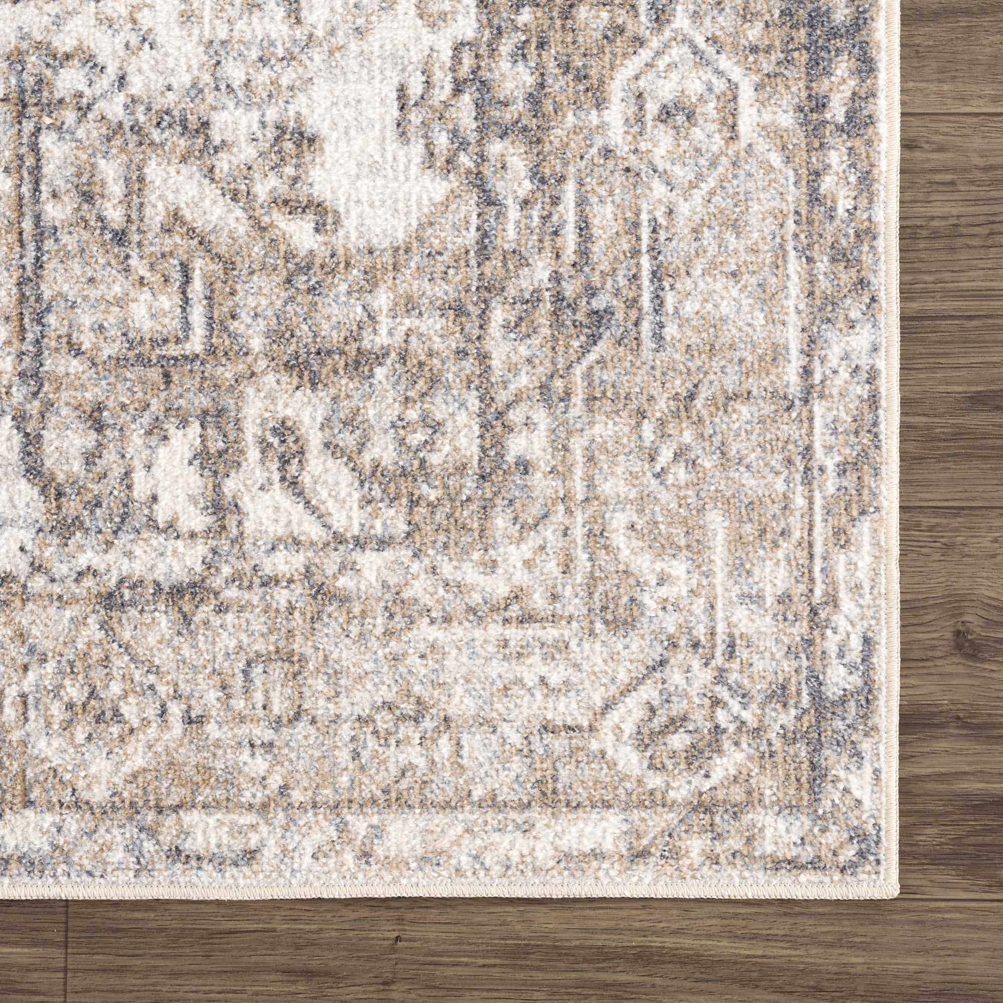 Transitional Ivory and Brown Machine Washable Rug - Image 10