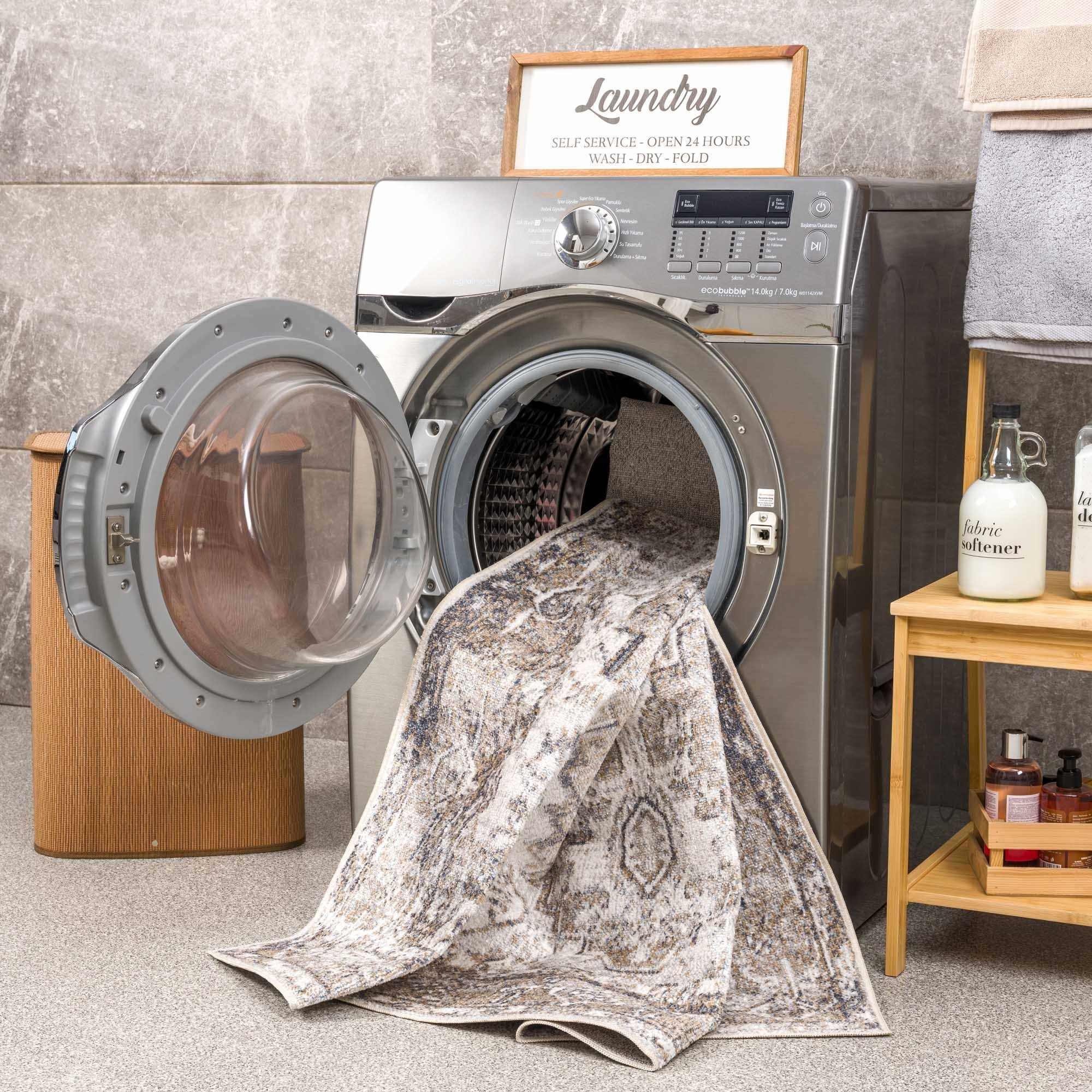 Transitional Ivory and Brown Machine Washable Rug - Image 12