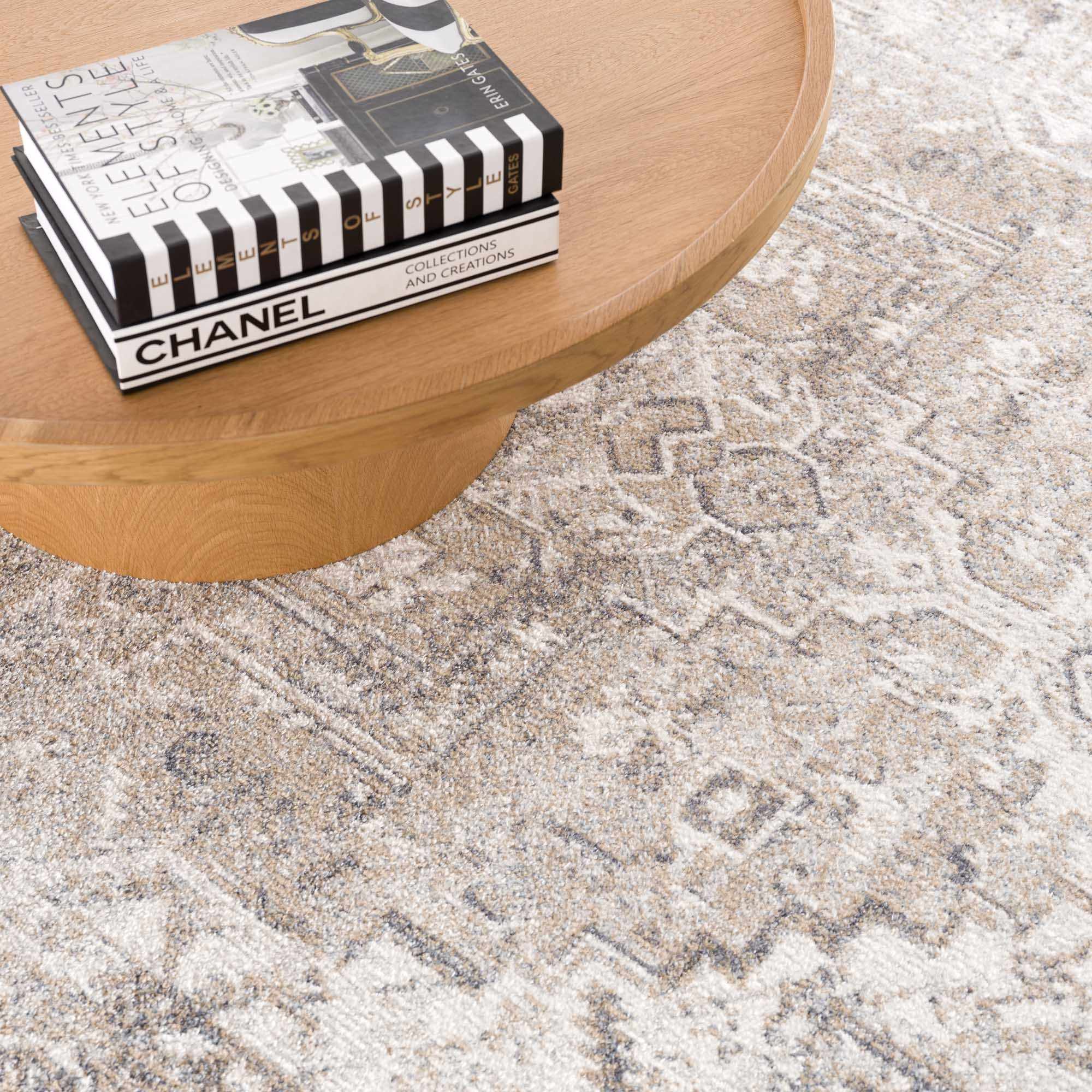 Transitional Ivory and Brown Machine Washable Rug - Image 14