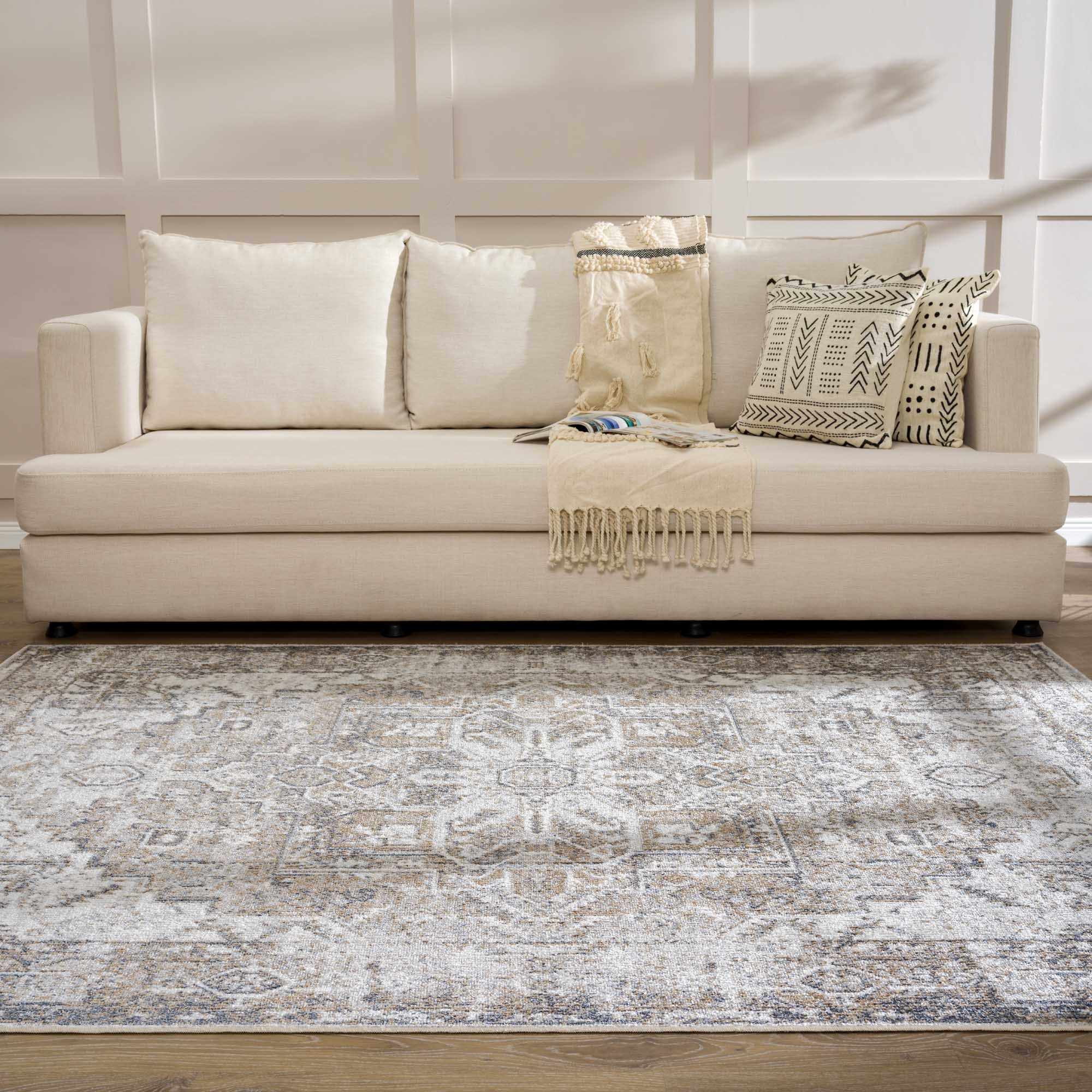 Transitional Ivory and Brown Machine Washable Rug - Image 15