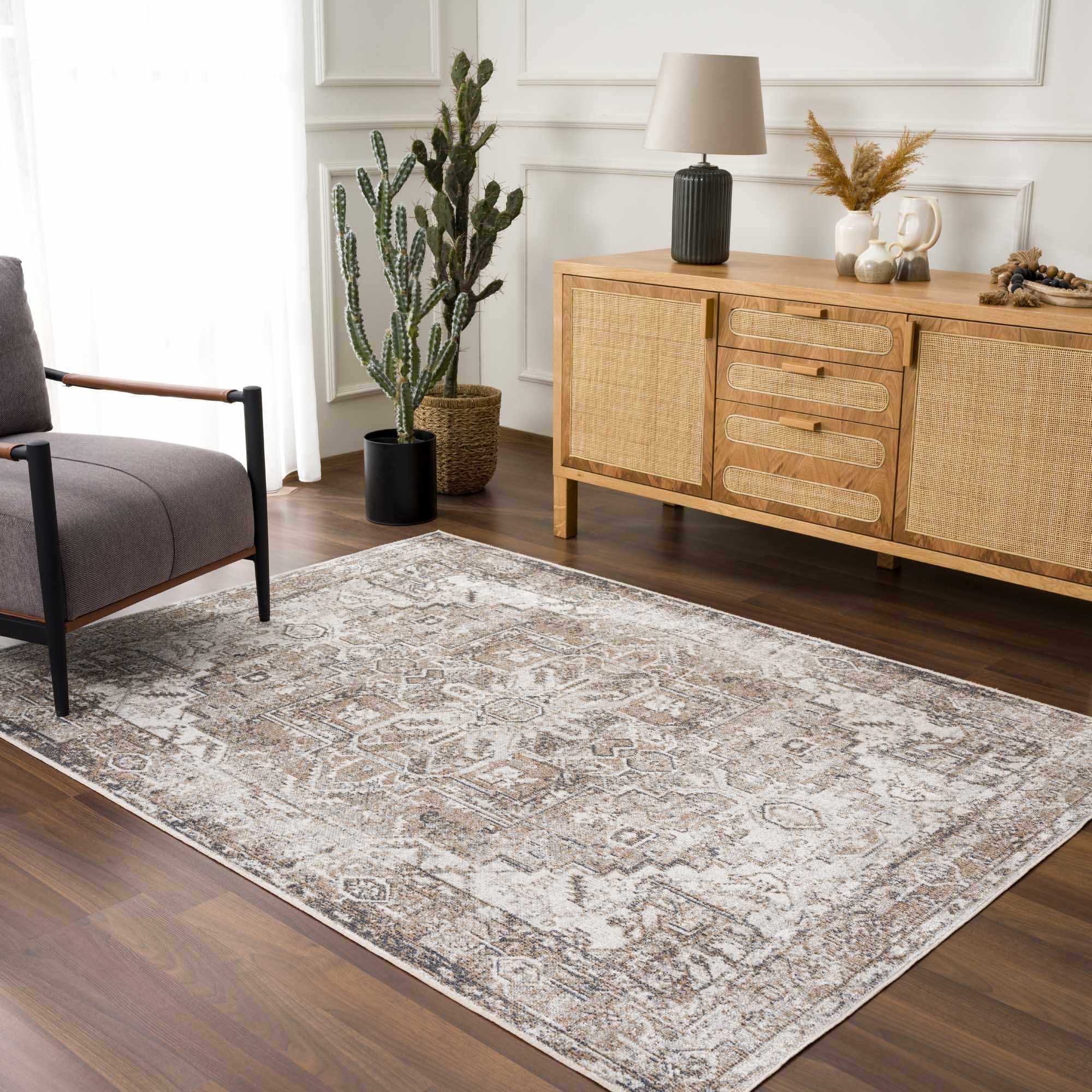 Transitional Ivory and Brown Machine Washable Rug - Image 16