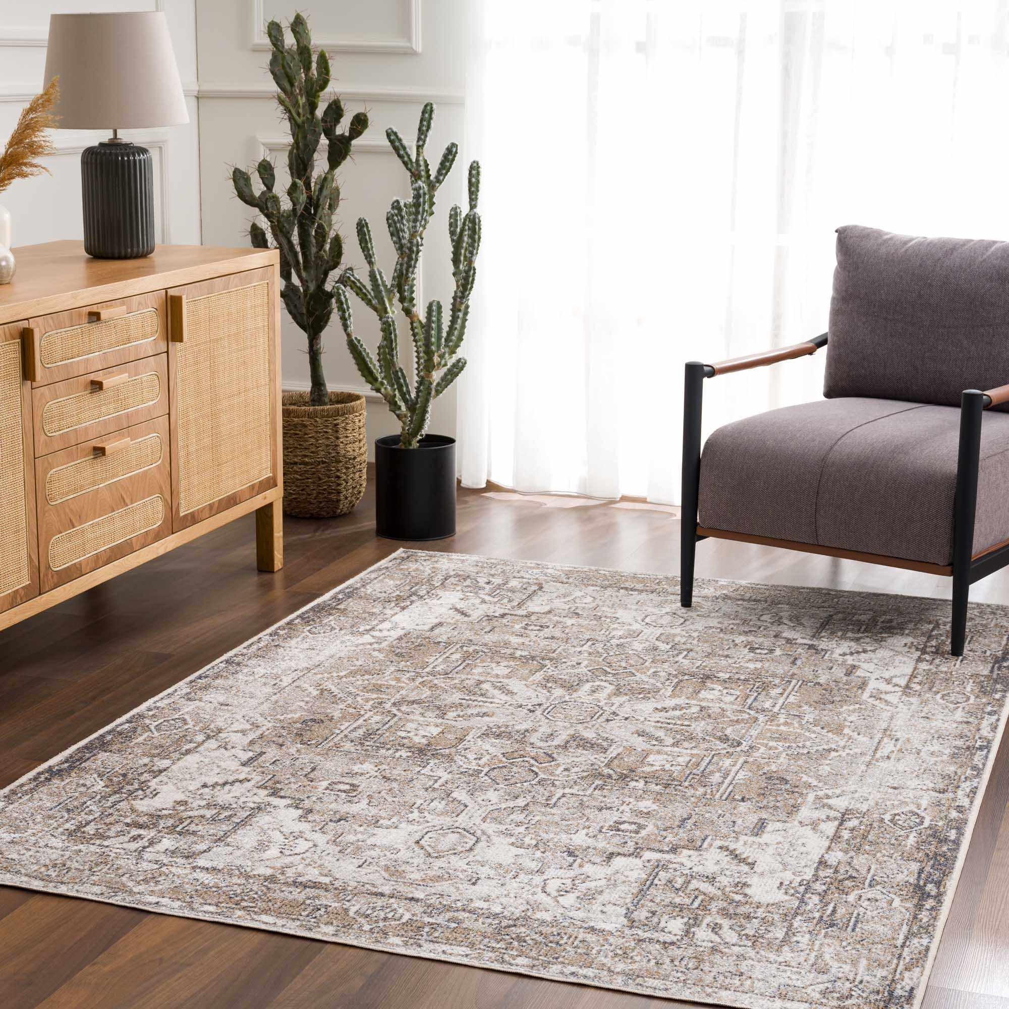 Transitional Ivory and Brown Machine Washable Rug - Image 17