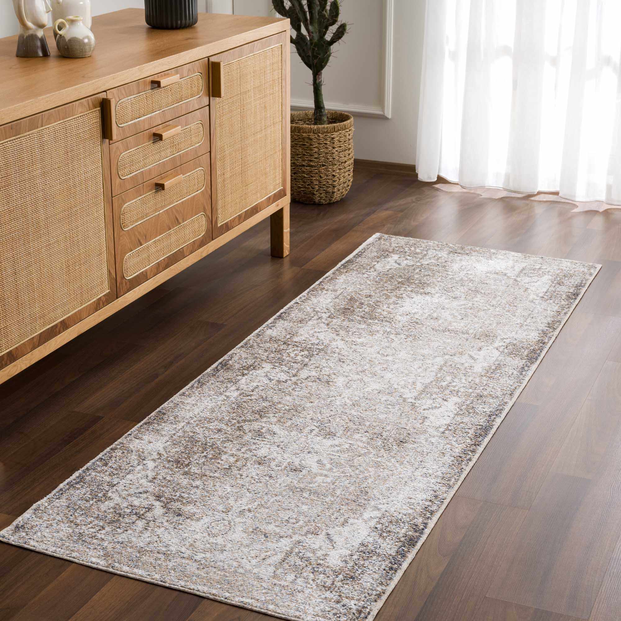 Transitional Ivory and Brown Machine Washable Rug - Image 5