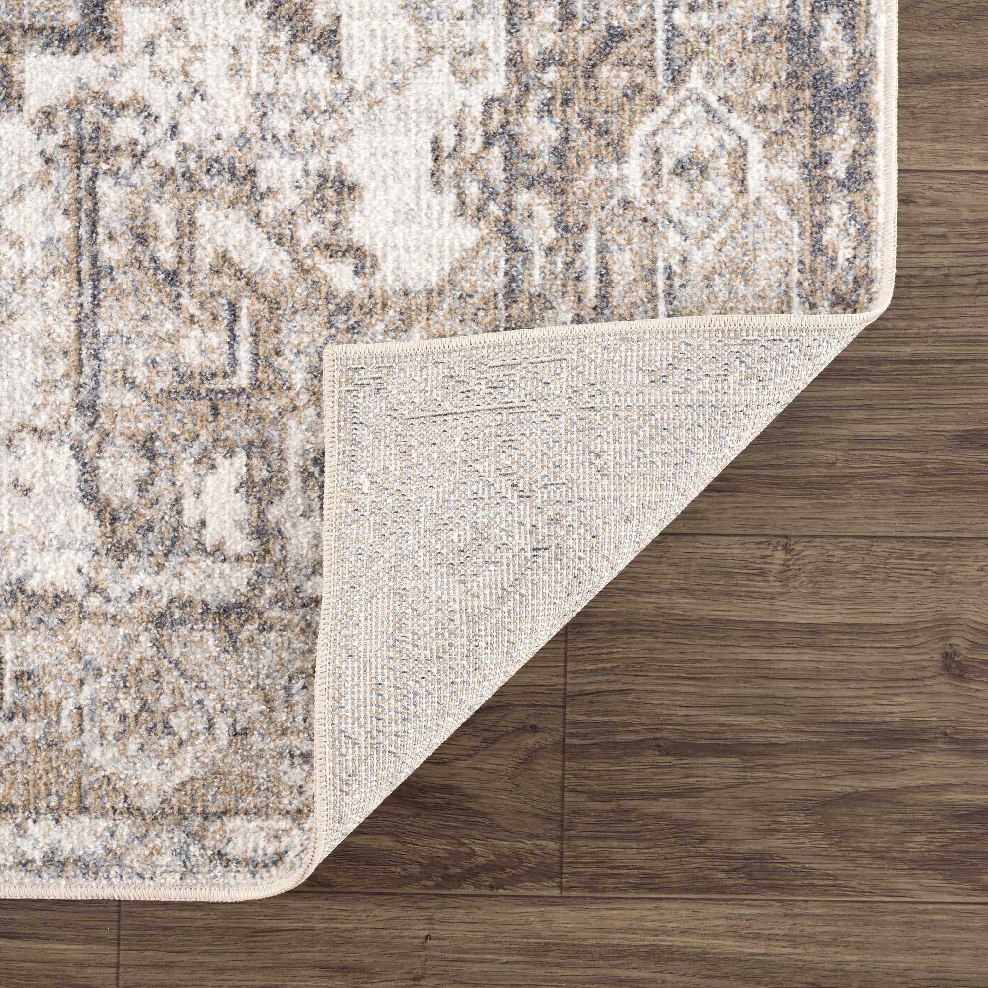 Transitional Ivory and Brown Machine Washable Rug - Image 7