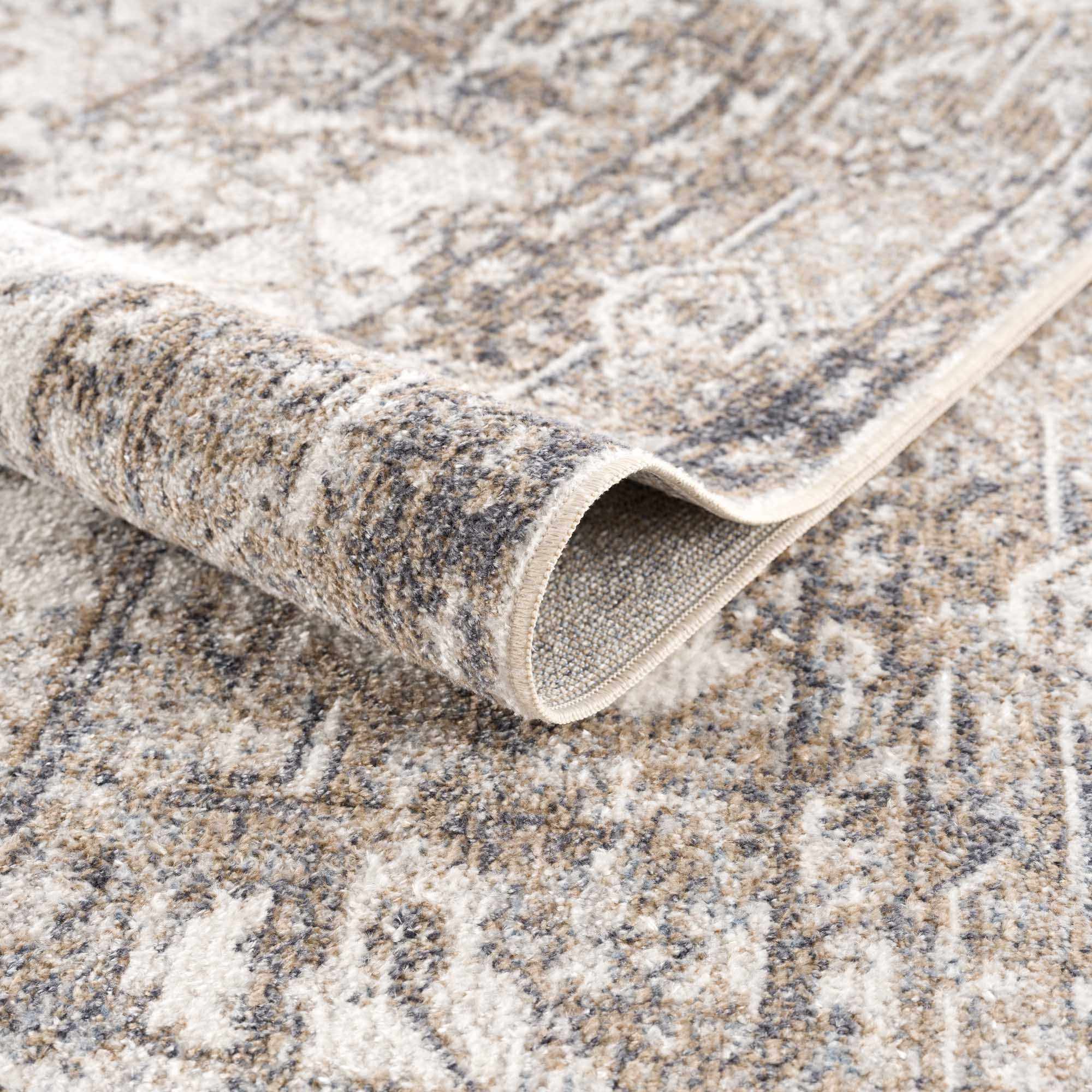 Transitional Ivory and Brown Machine Washable Rug - Image 8