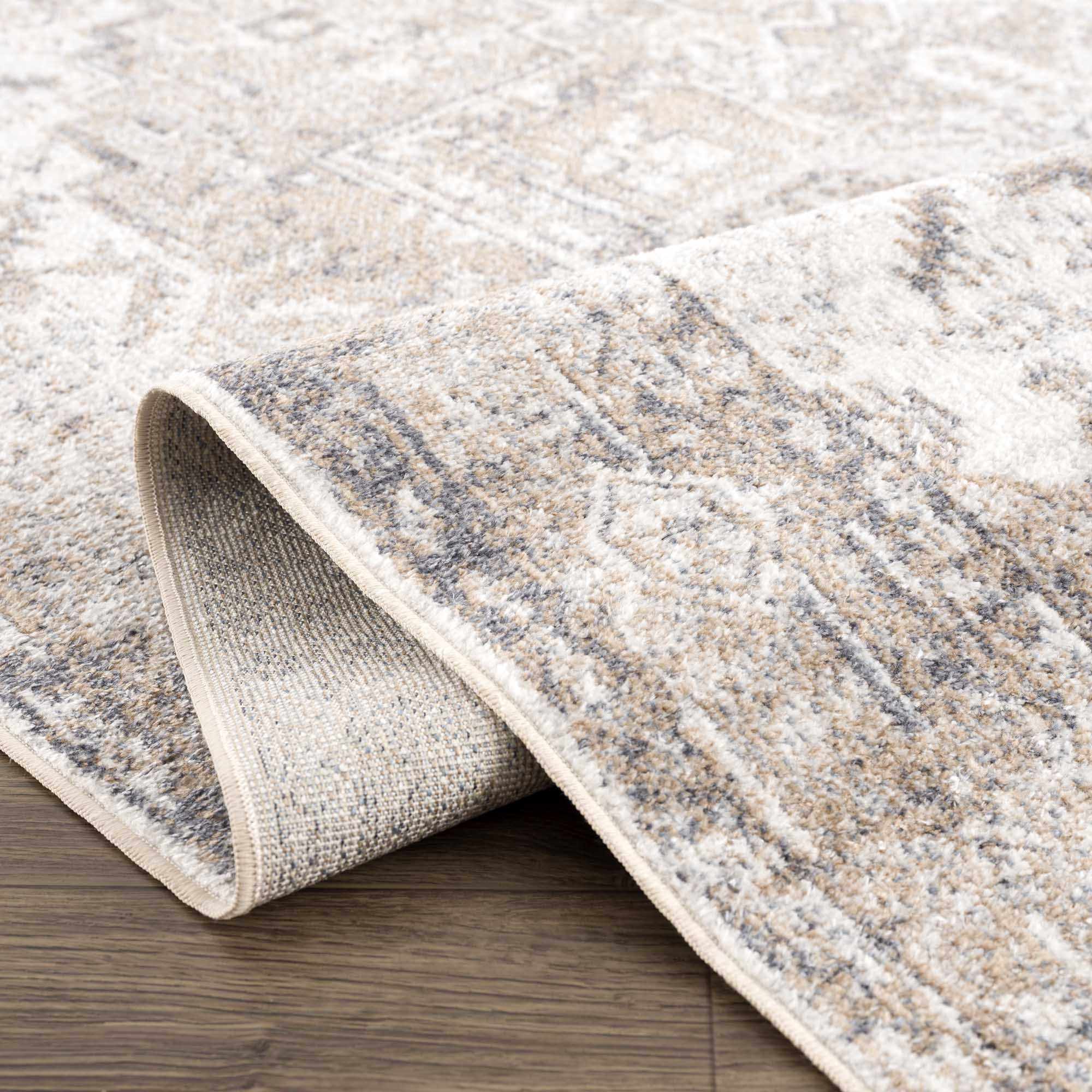Transitional Ivory and Brown Machine Washable Rug - Image 9