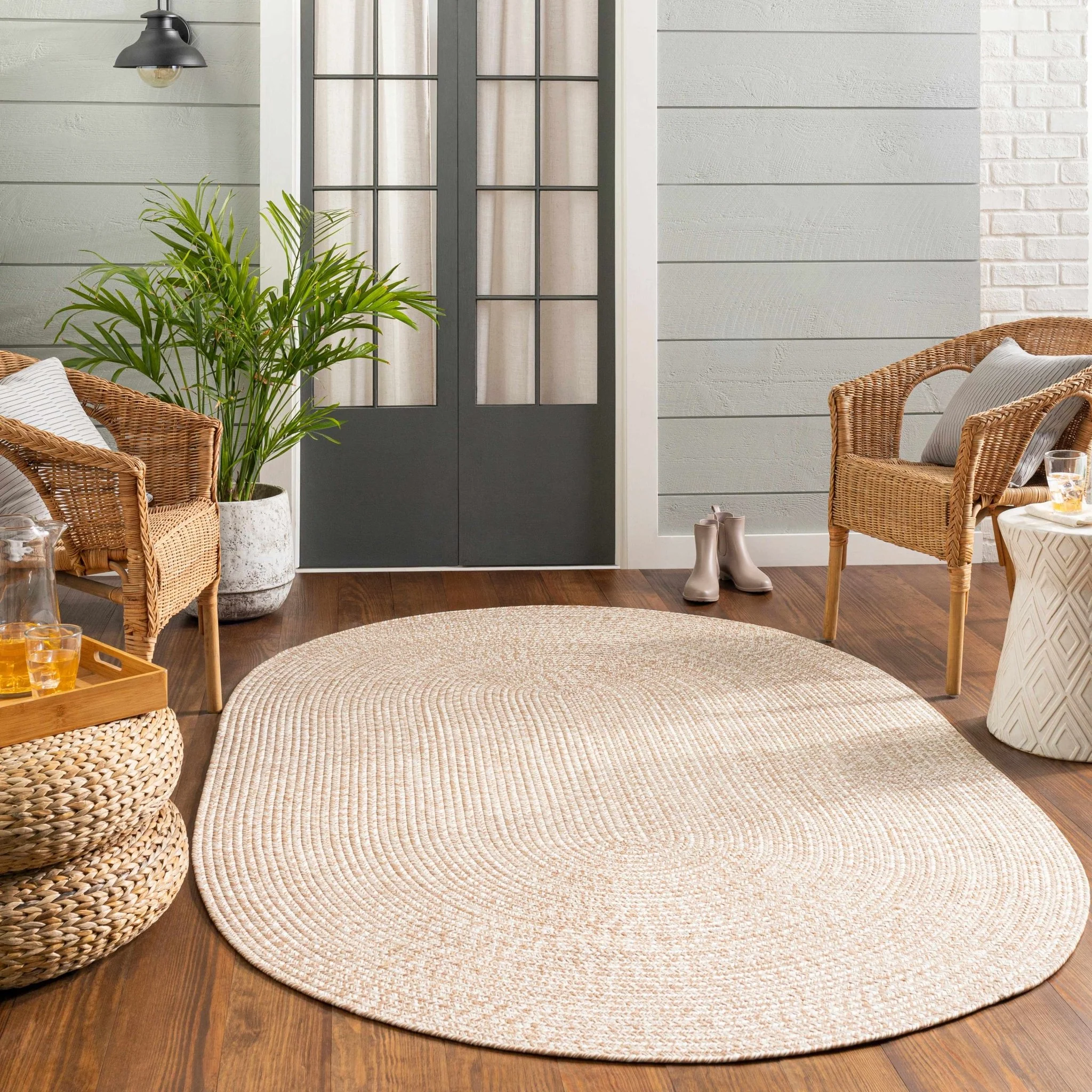 Ivory and Camel Chevron Design Jute Braided Outdoor safe area Rug - Image 11
