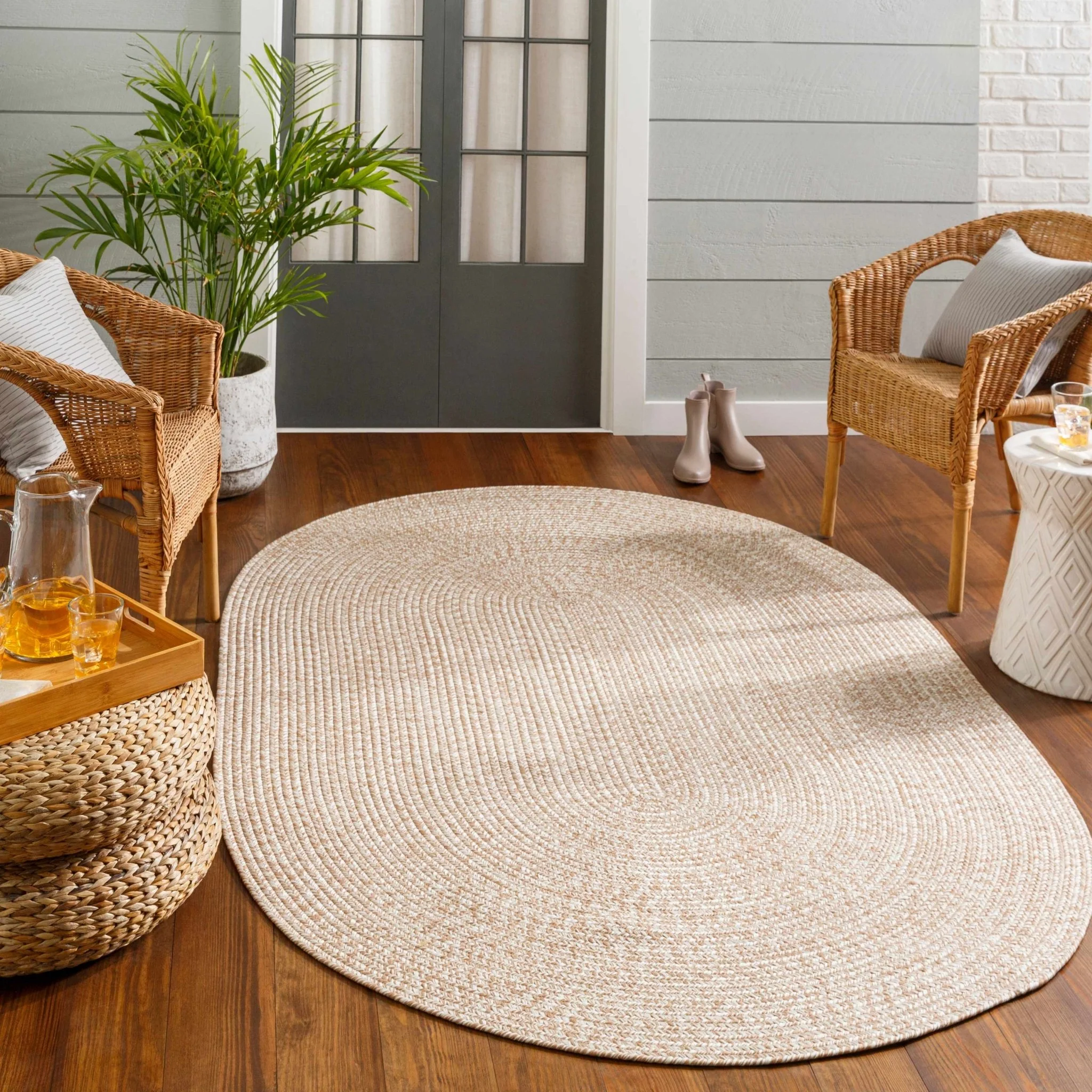 Ivory and Camel Chevron Design Jute Braided Outdoor safe area Rug - Image 12