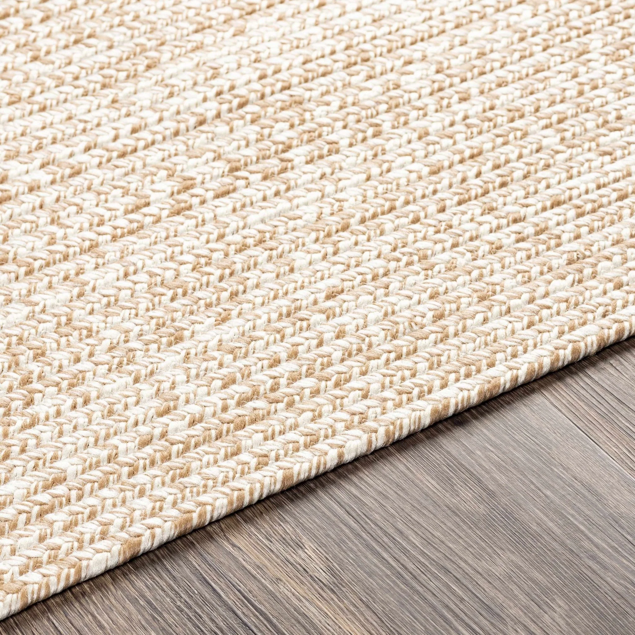 Ivory and Camel Chevron Design Jute Braided Outdoor safe area Rug - Image 5