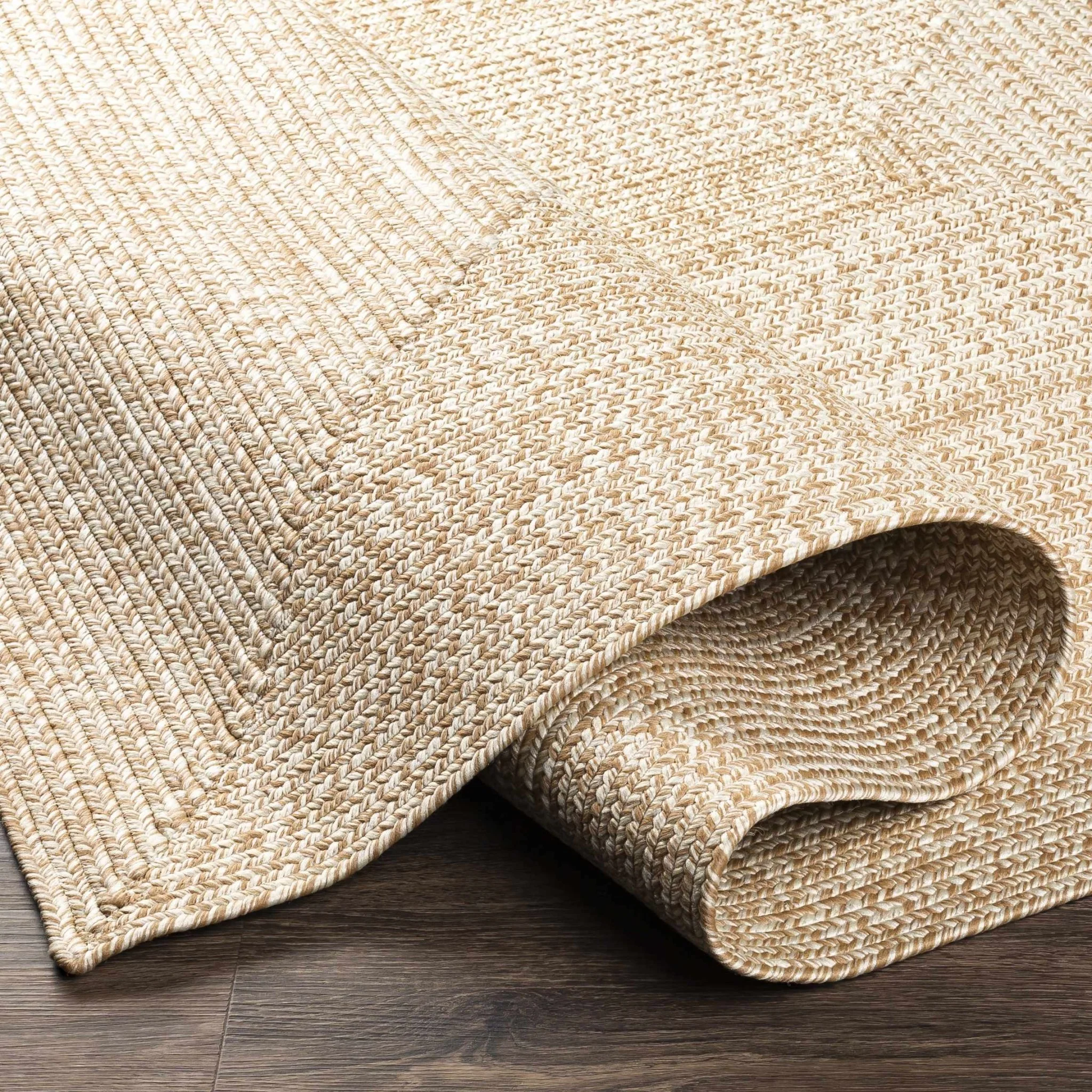 Ivory and Camel Chevron Design Jute Braided Outdoor safe area Rug - Image 6
