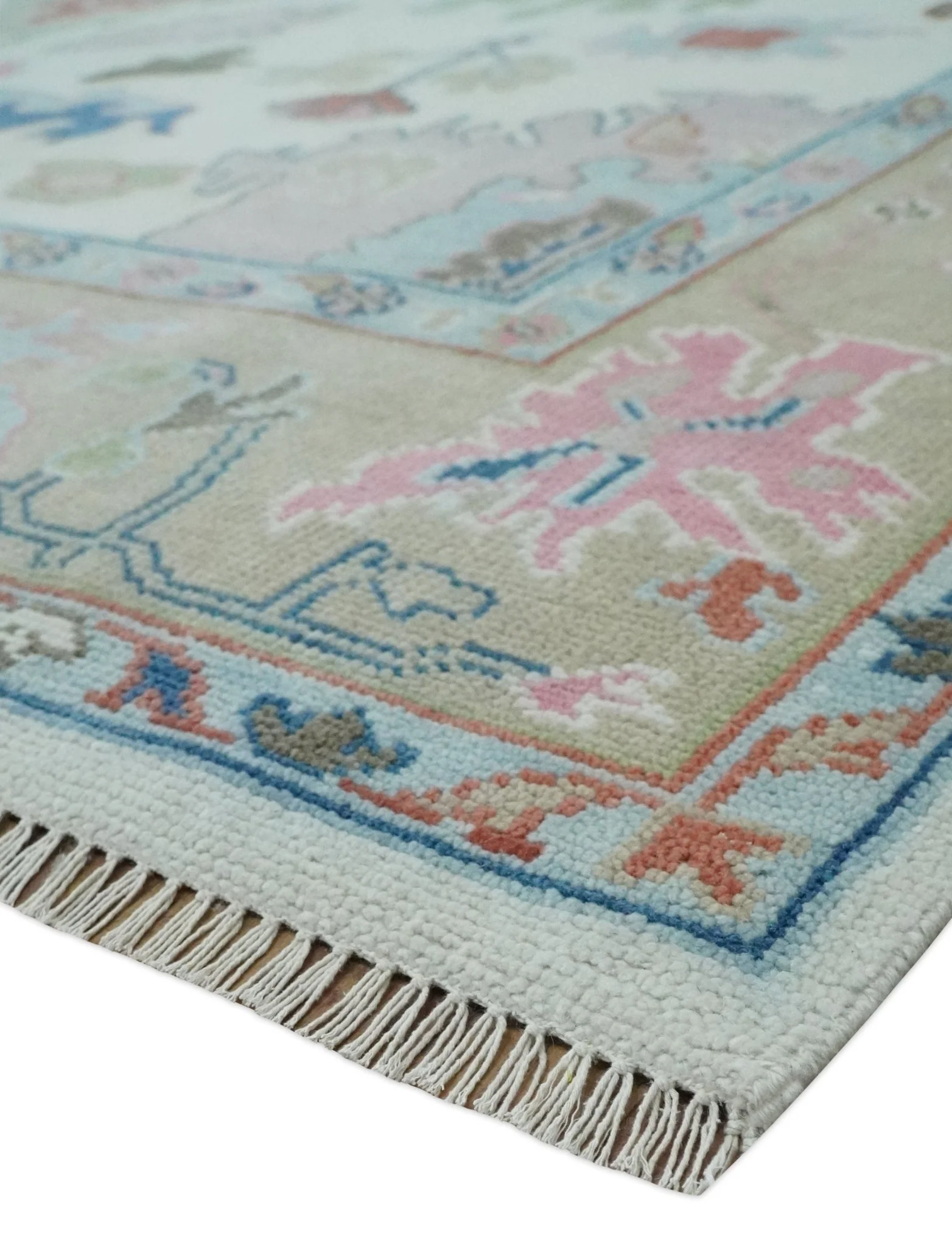 Ready to Ship 9x12 Ivory and Camel Hand Knotted Vibrant Colorful Traditional Oushak Wool Area Rug - Image 5
