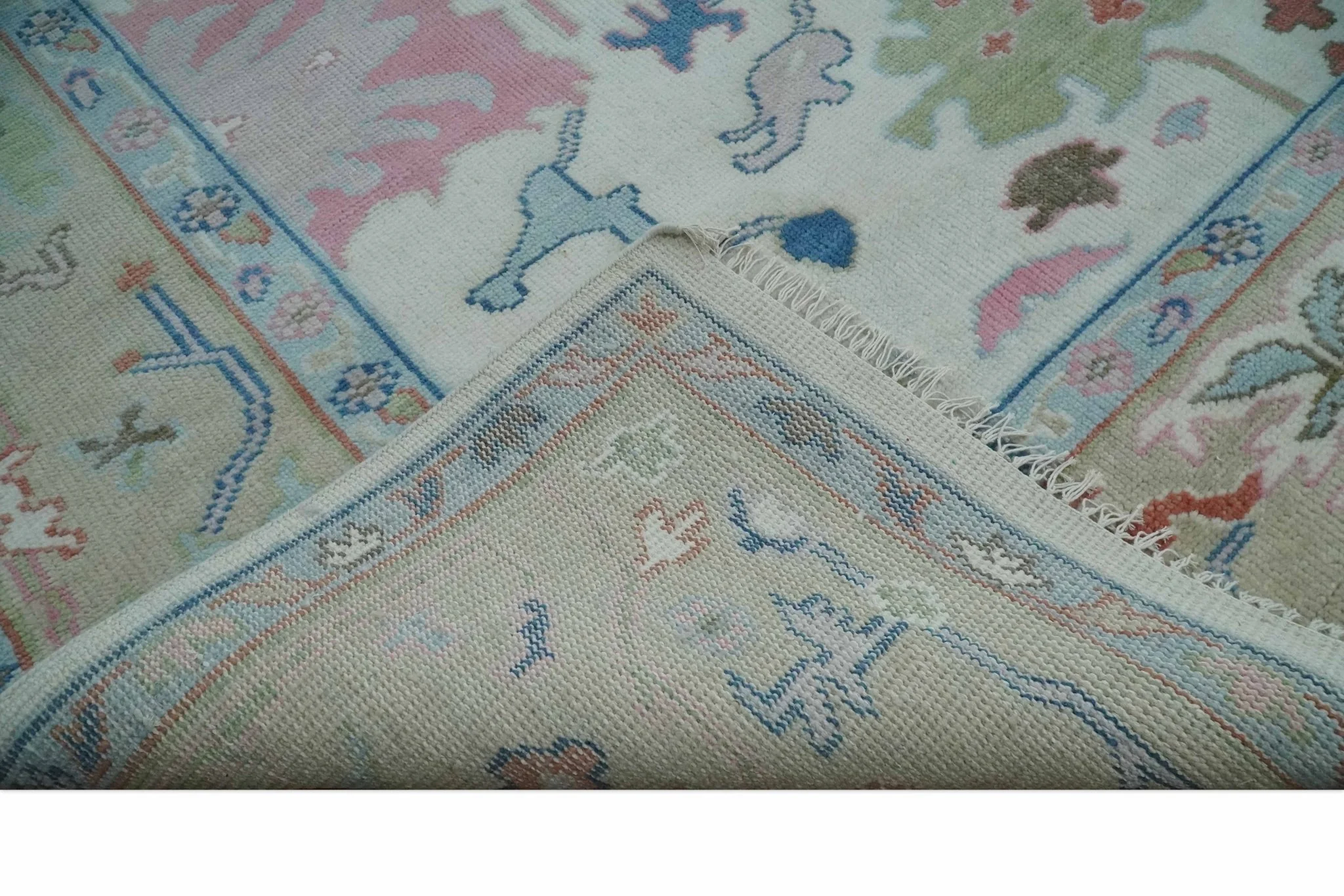 Ready to Ship 9x12 Ivory and Camel Hand Knotted Vibrant Colorful Traditional Oushak Wool Area Rug - Image 7
