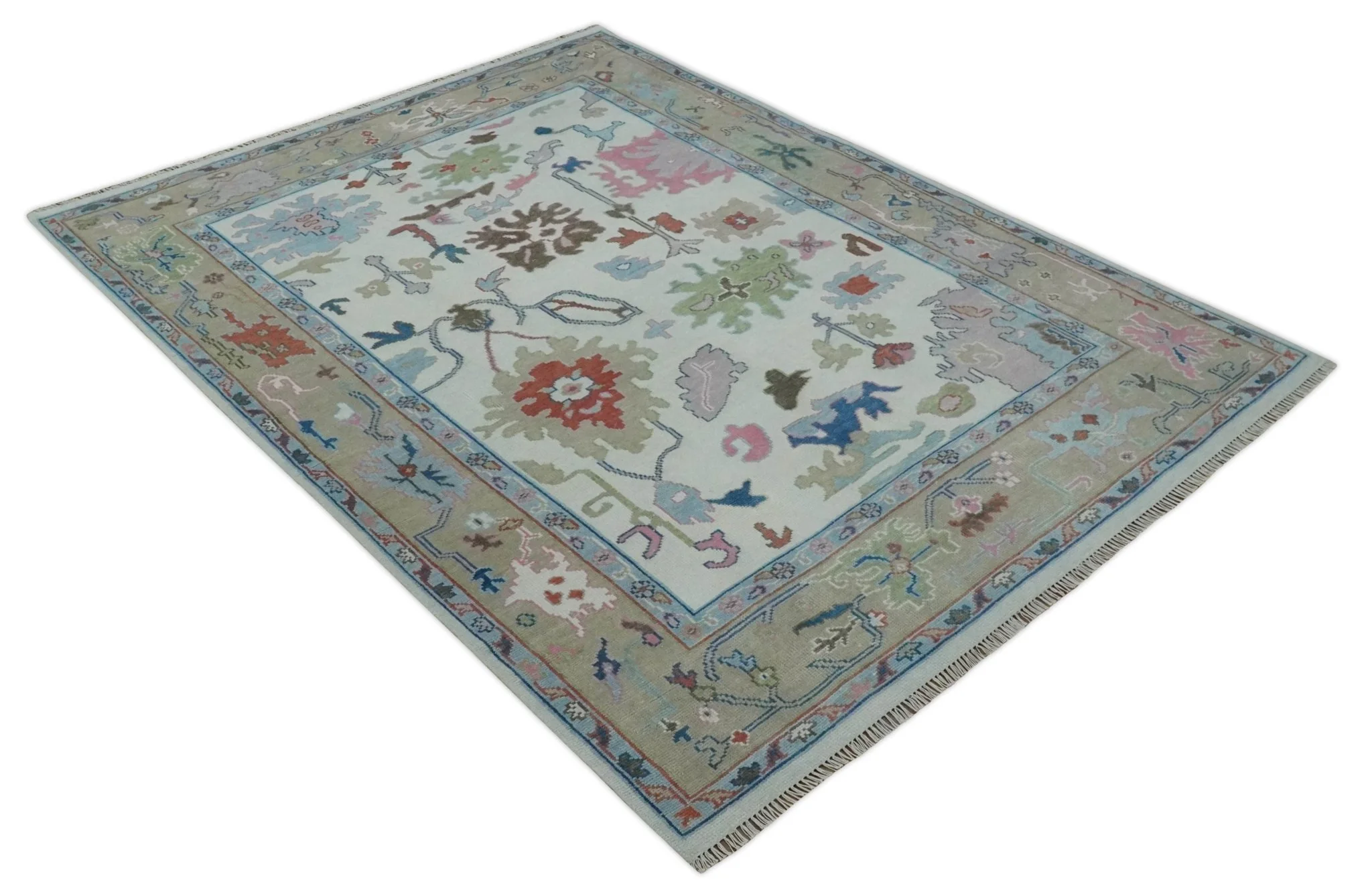 Ready to Ship 9x12 Ivory and Camel Hand Knotted Vibrant Colorful Traditional Oushak Wool Area Rug - Image 9