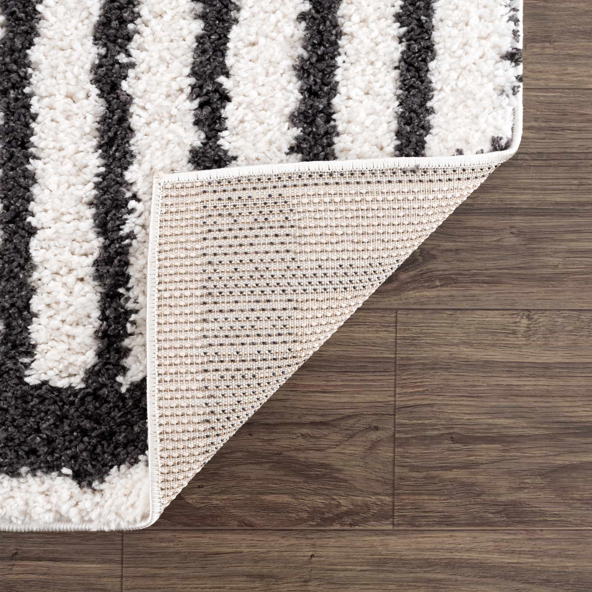 Ivory and Charcoal Geometrical Moroccan Design Plush Pile Area Rug - Image 10