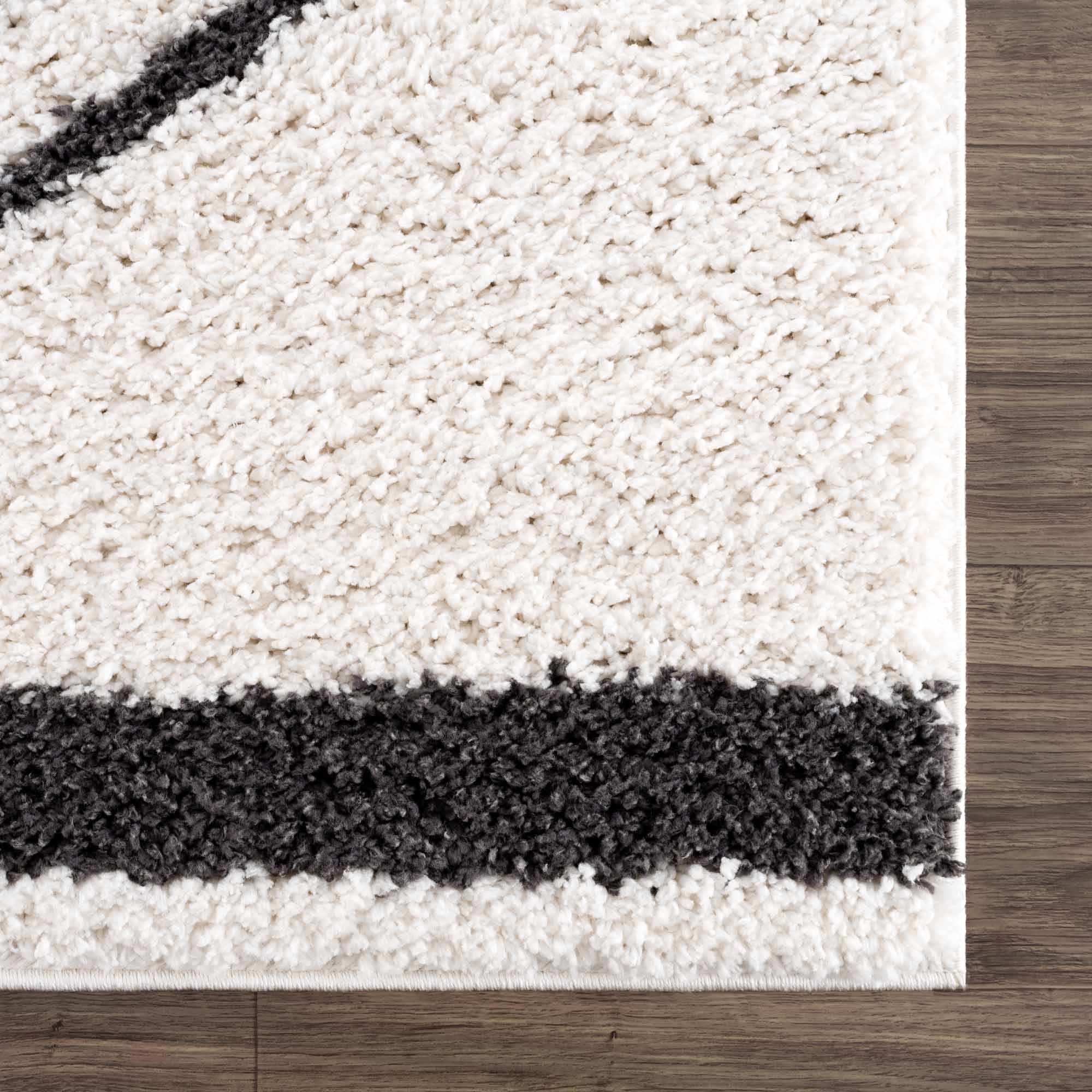 Ivory and Charcoal Geometrical Moroccan Design Plush Pile Area Rug - Image 11