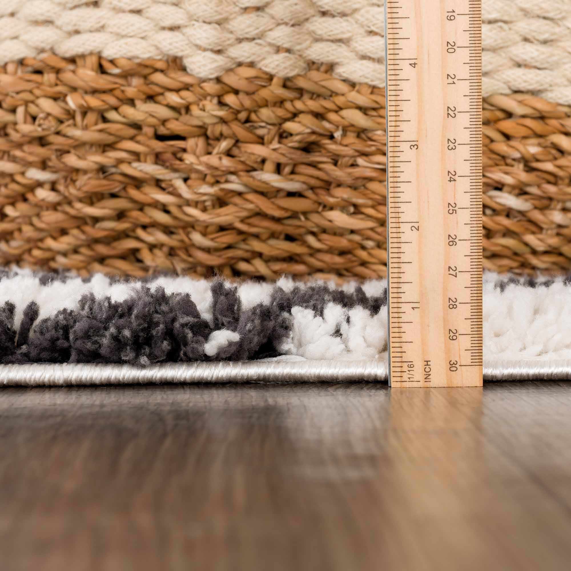 Ivory and Charcoal Geometrical Moroccan Design Plush Pile Area Rug - Image 12